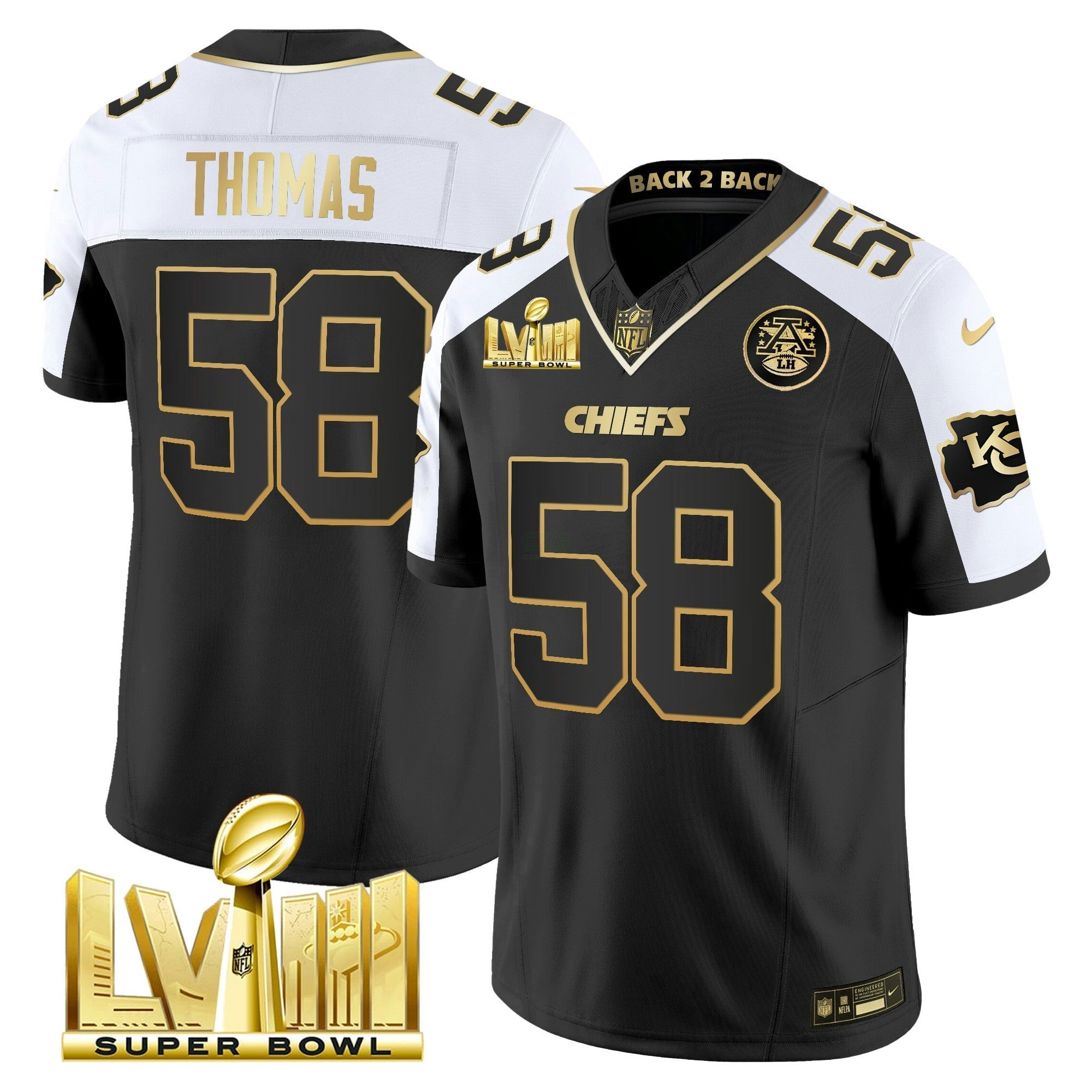 Camisa NFL Men’s Super Bowl LVIII & Back 2 Back Gold Patch Vapor Jersey V5