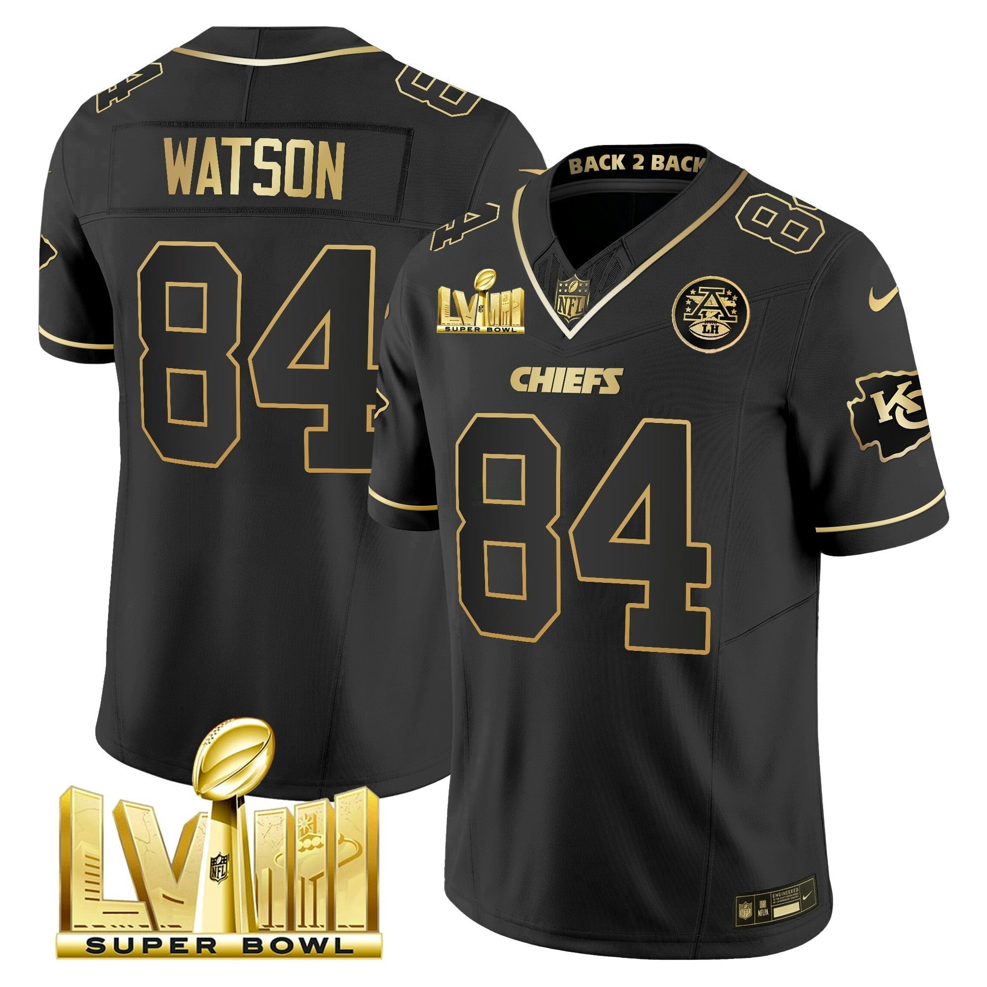 Camisa NFL Men’s Super Bowl LVIII & Back 2 Back Gold Patch Vapor Jersey V5