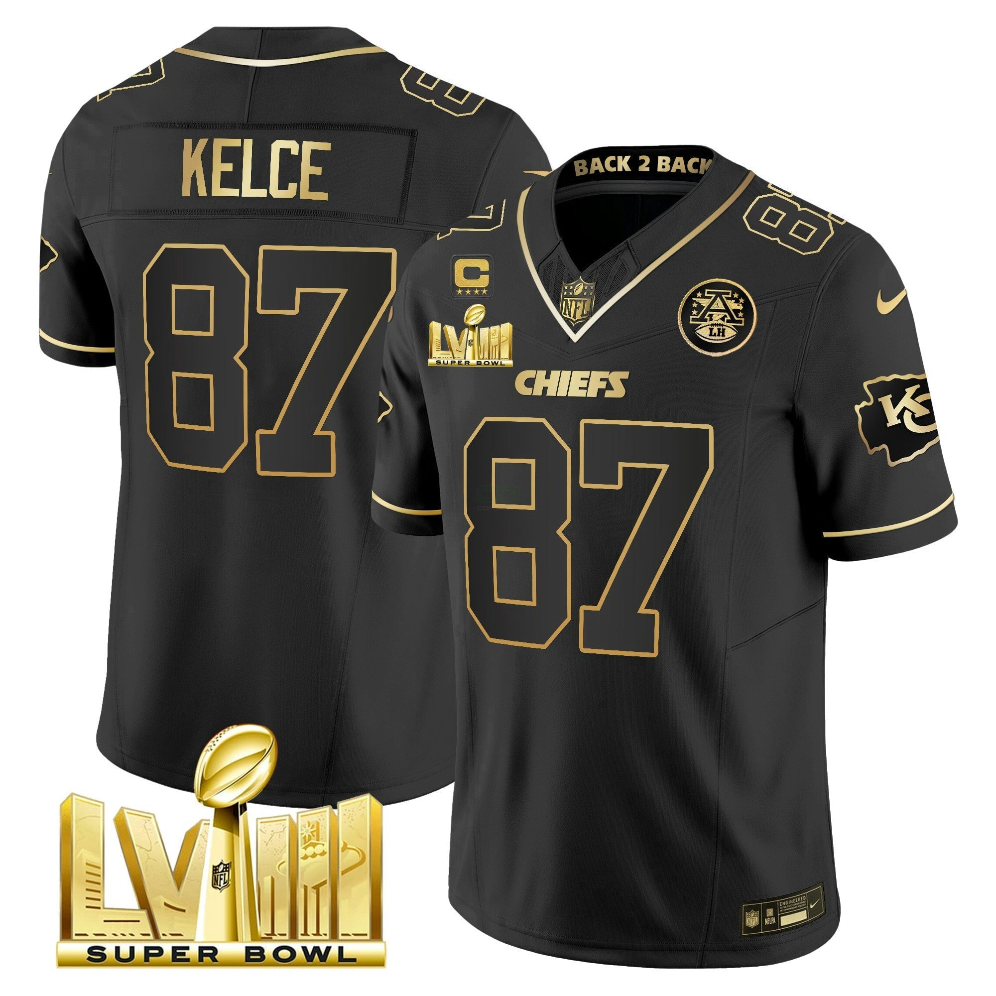 Camisa NFL Men’s Super Bowl LVIII & Back 2 Back Gold Patch Vapor Jersey V5
