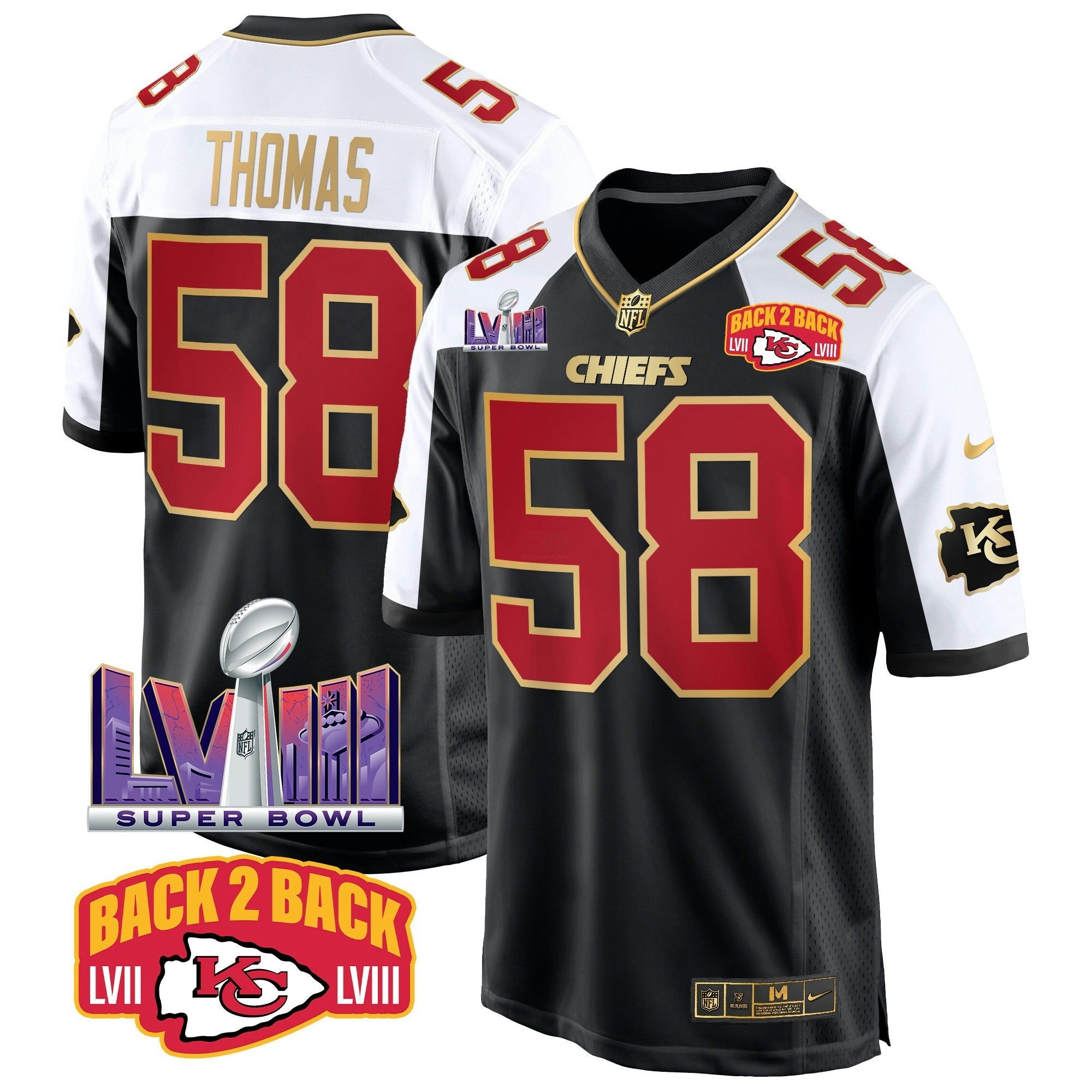 Camisa NFL Men’s Super Bowl LVIII & Back 2 Back Patch Game Jersey