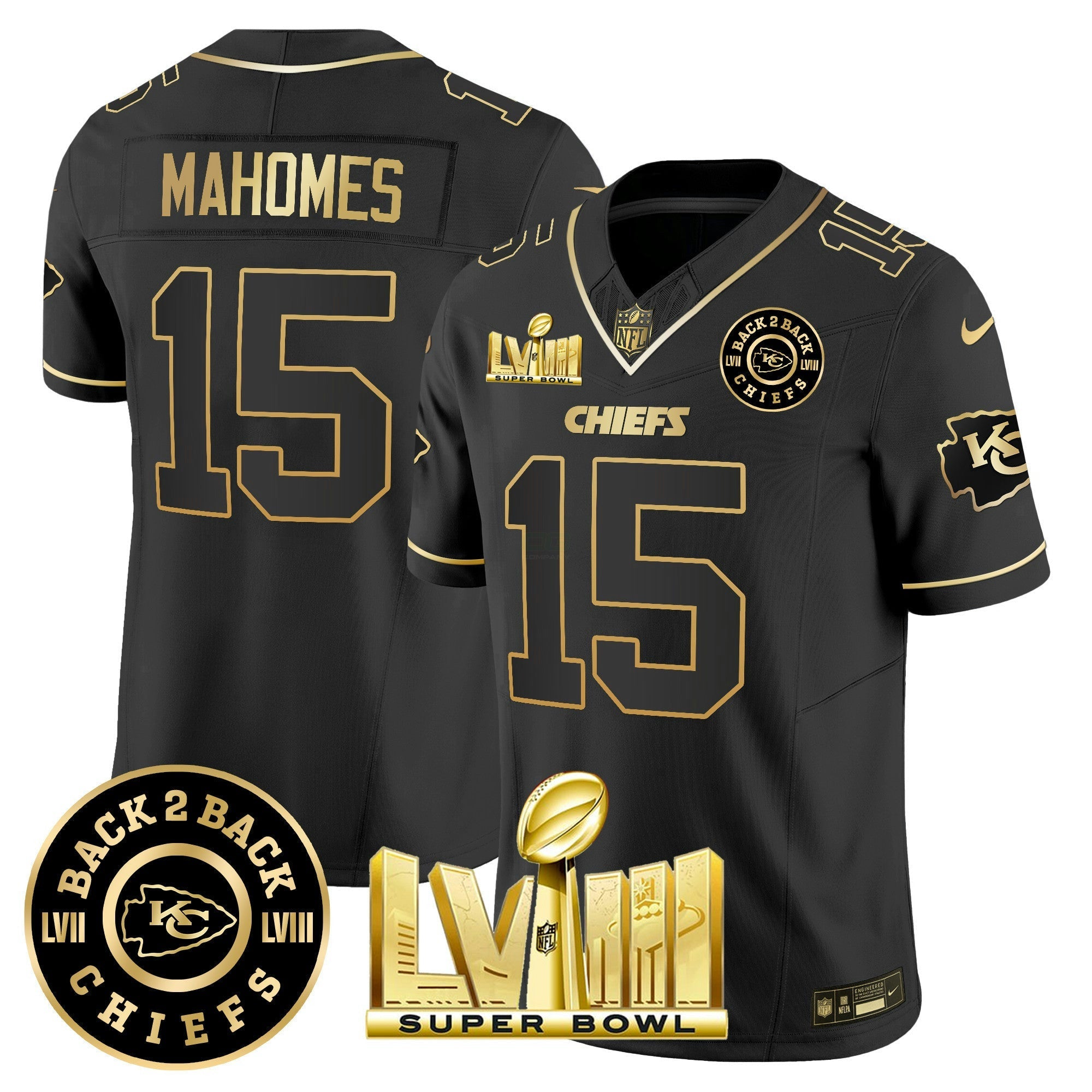 Camisa NFL Men’s Super Bowl LVIII & Back 2 Back Patch Vapor Jersey V4