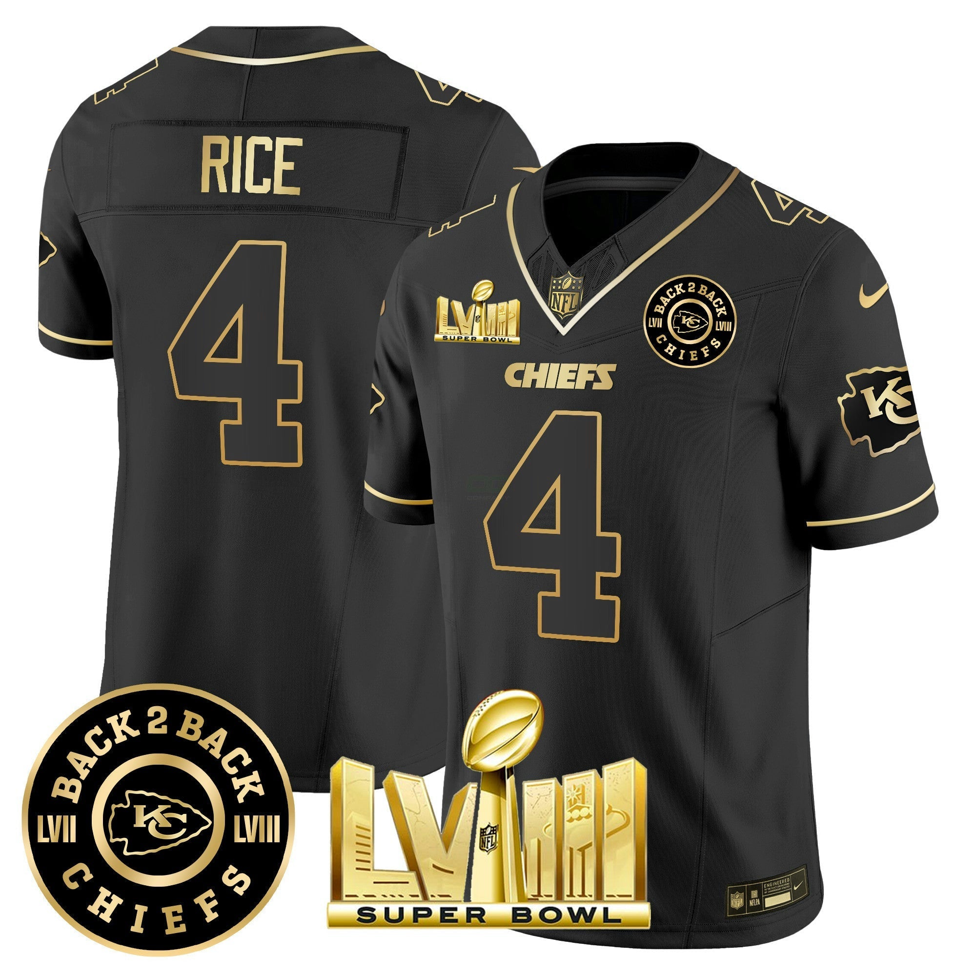 Camisa NFL Men’s Super Bowl LVIII & Back 2 Back Patch Vapor Jersey V4
