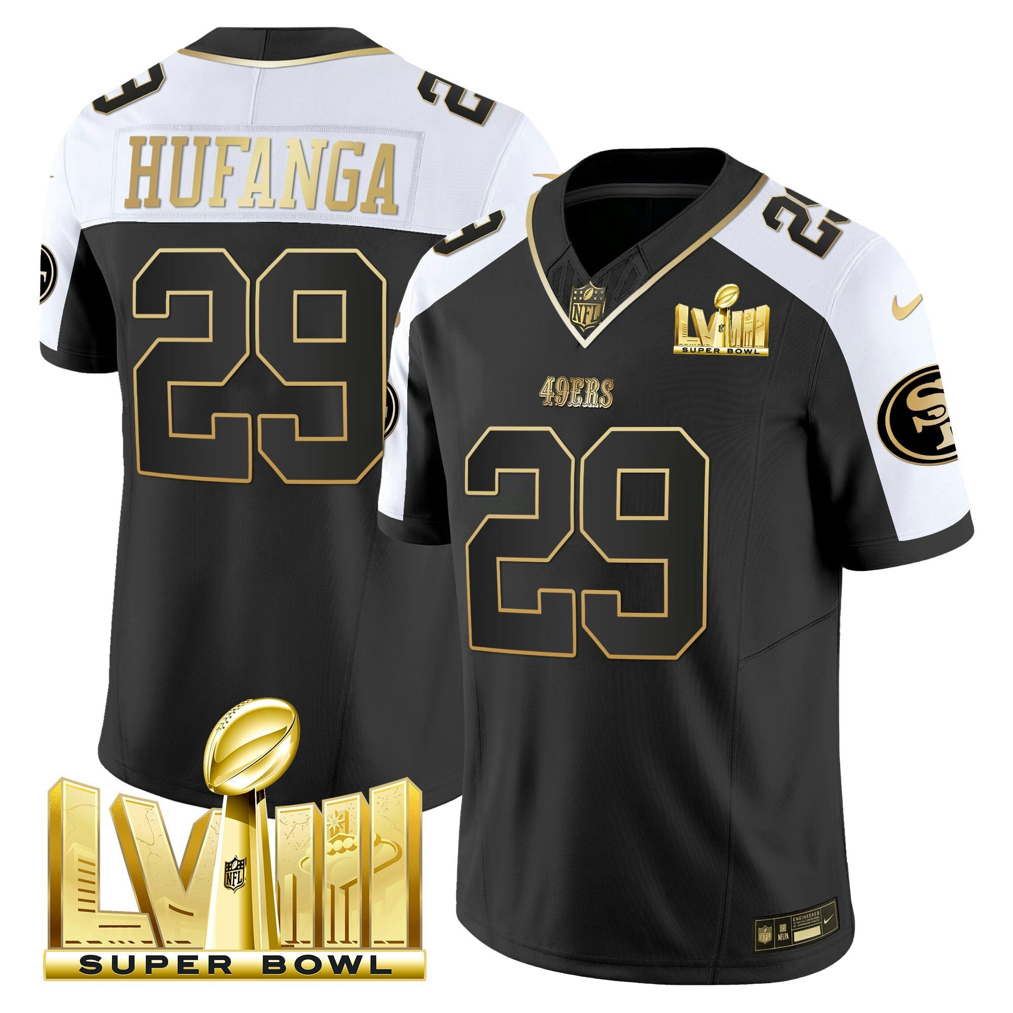 Camisa NFL Men’s Super Bowl LVIII Dourada Patch Vapor Jersey V2
