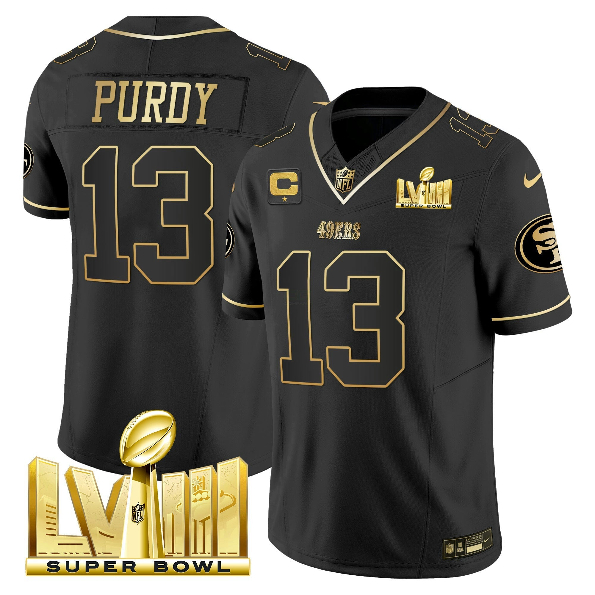 Camisa NFL Men’s Super Bowl LVIII Dourada Patch Vapor Jersey V2