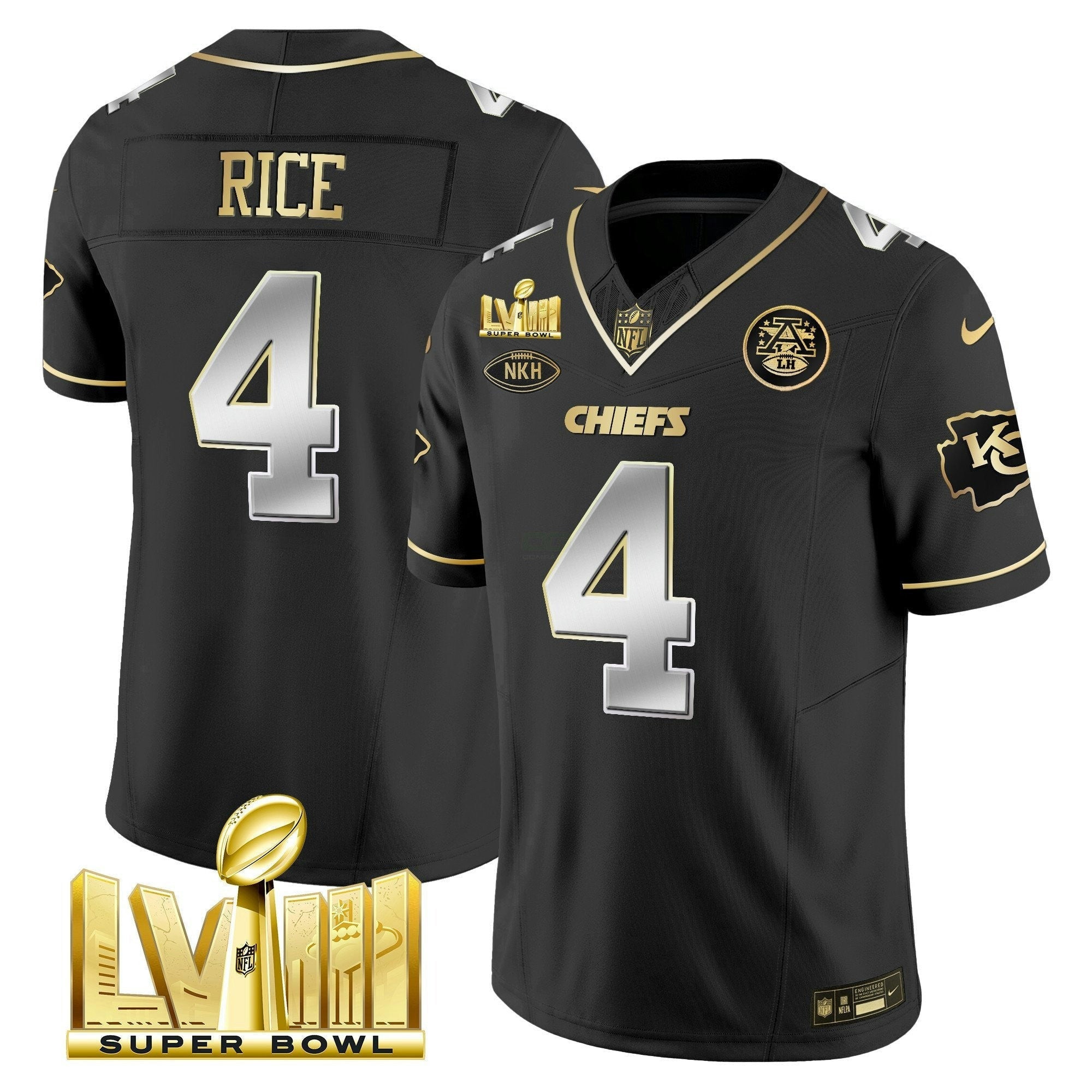 Camisa NFL Men’s Super Bowl LVIII Dourada Patch Vapor Jersey V2