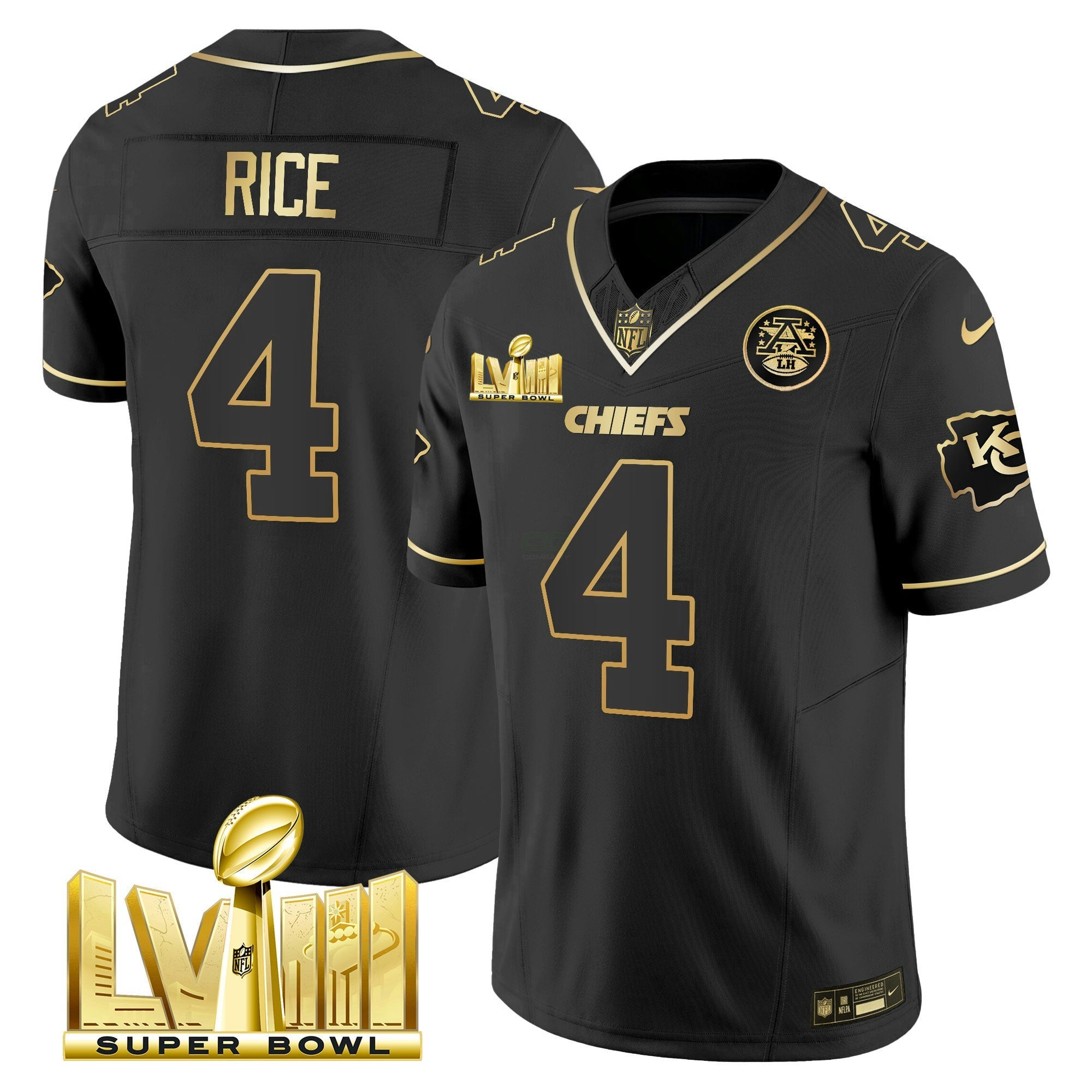 Camisa NFL Men’s Super Bowl LVIII Dourada Patch Vapor Jersey V4