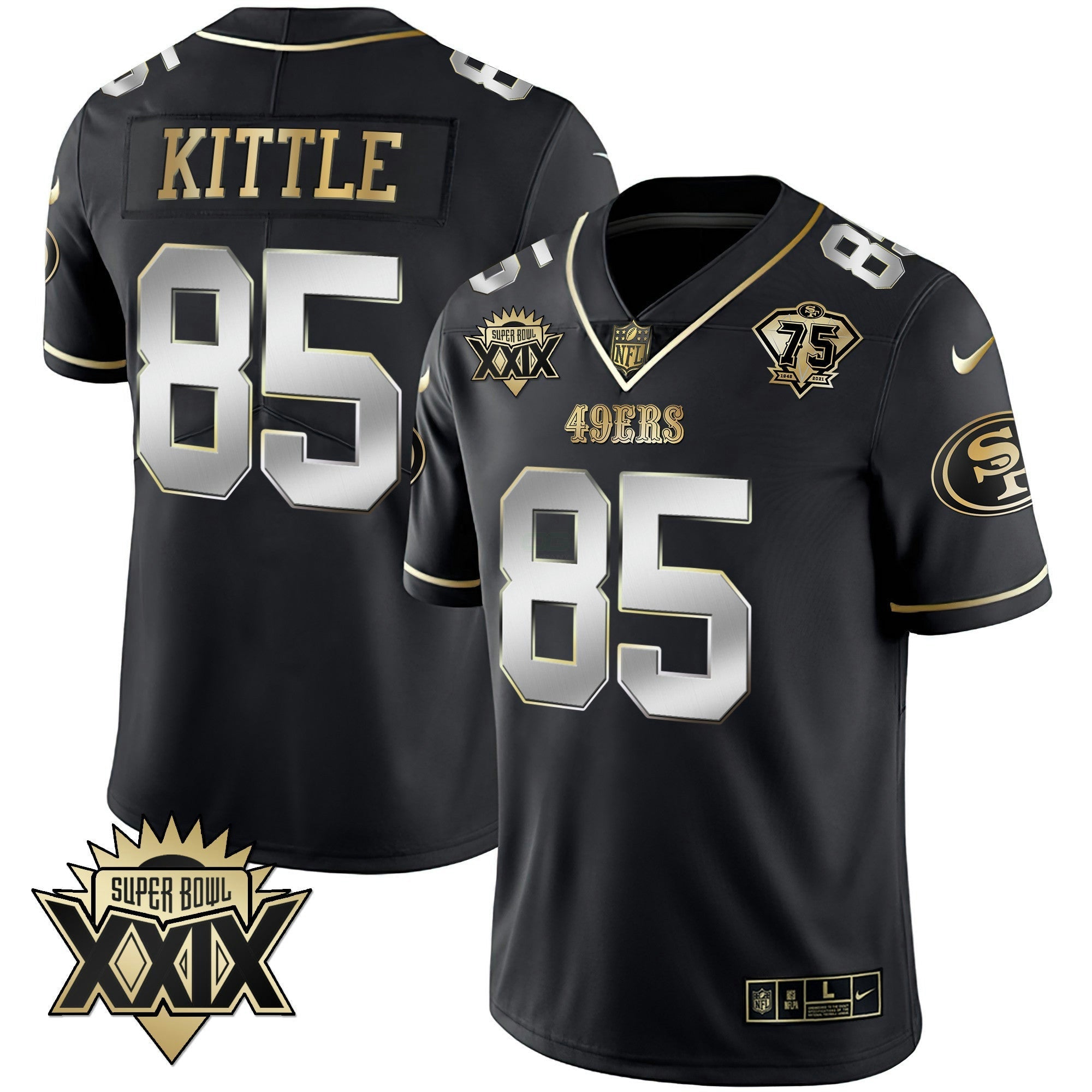 Camisa NFL Men’s Super Bowl XXIX Patch Preta Vermelha Dourada Jersey