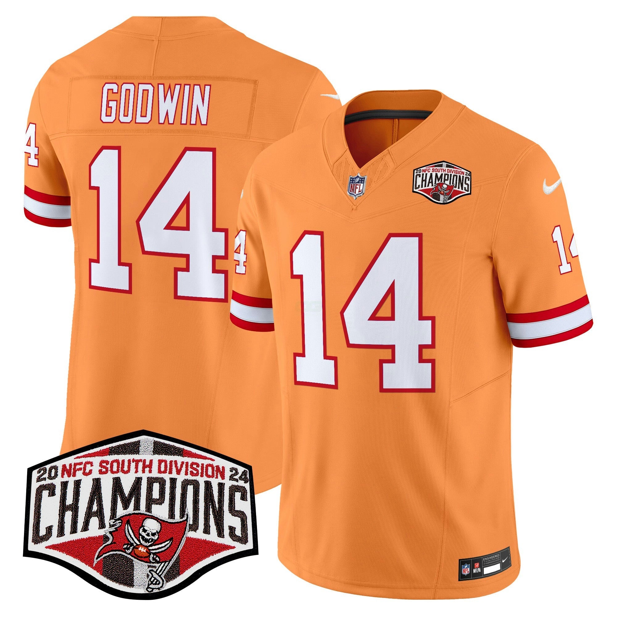 Camisa NFL Men’s Tampa Bay Creamsicle 2024 NFC South Division Champions Patch Vapor Limited Jersey