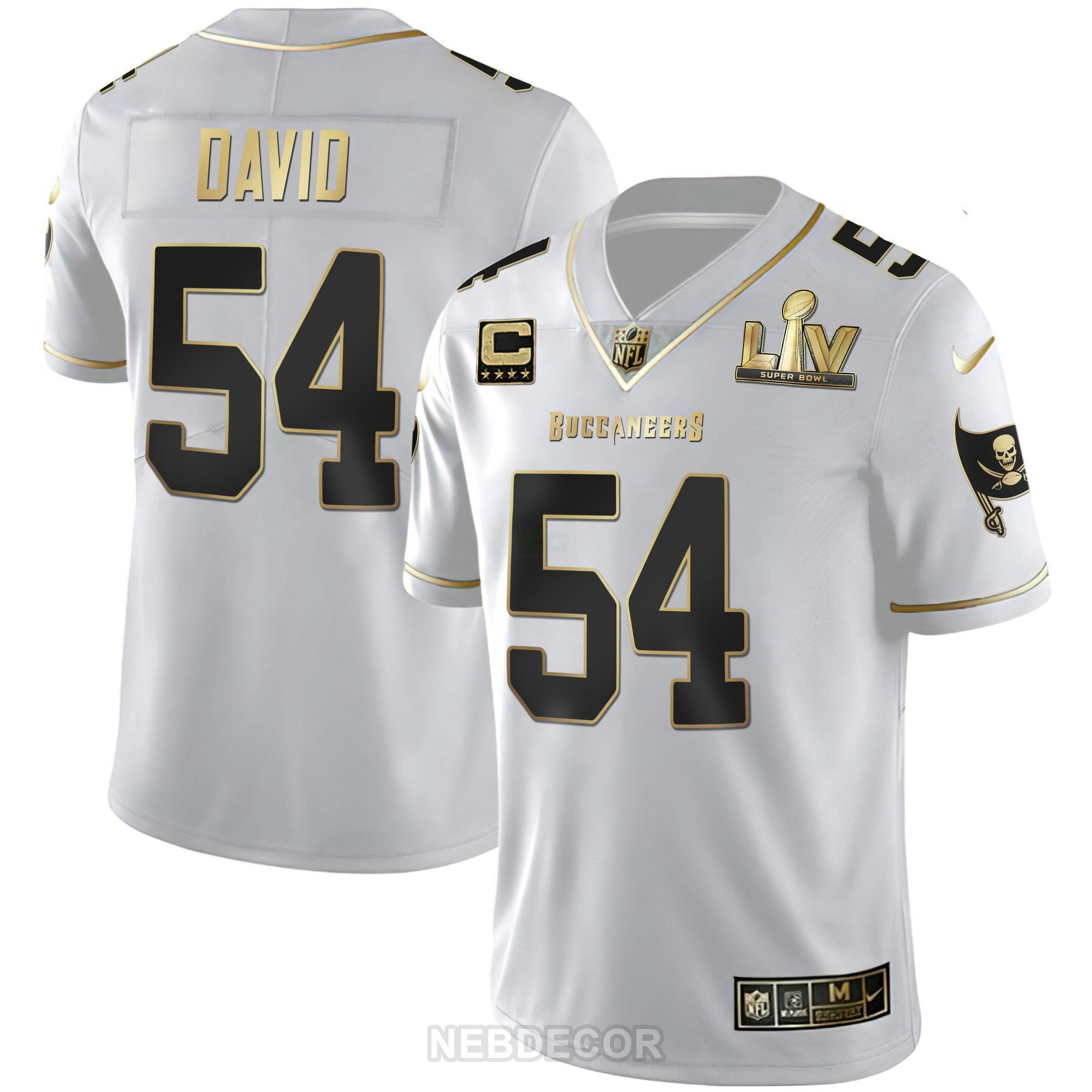 Camisa NFL Men’s Tampa Bay Super Bowl LIV Branca Dourada & Preta Dourada Jersey