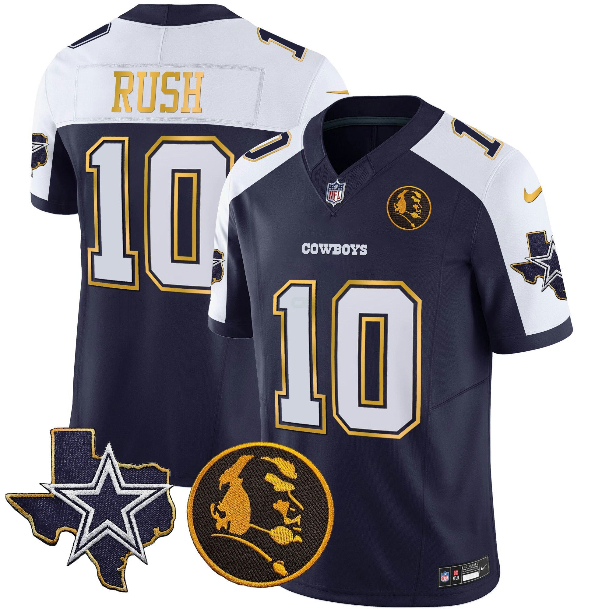 Camisa NFL Men’s Texas & John Madden Patch Dourada Trim Vapor Jersey