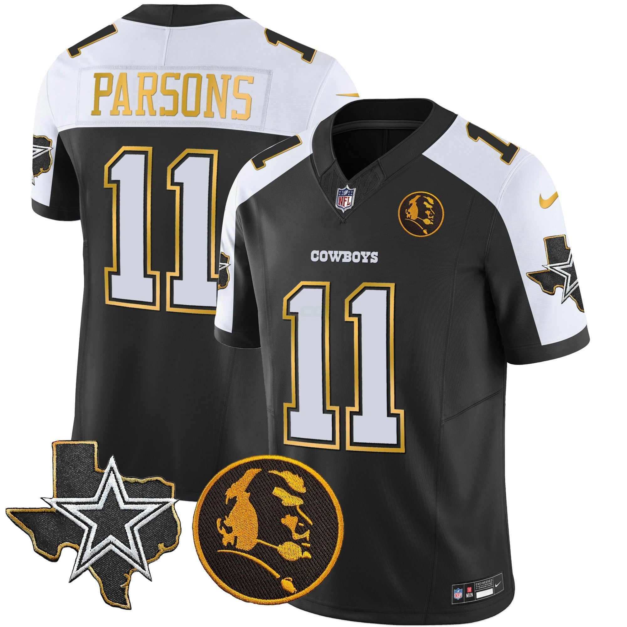 Camisa NFL Men’s Texas & John Madden Patch Dourada Trim Vapor Jersey