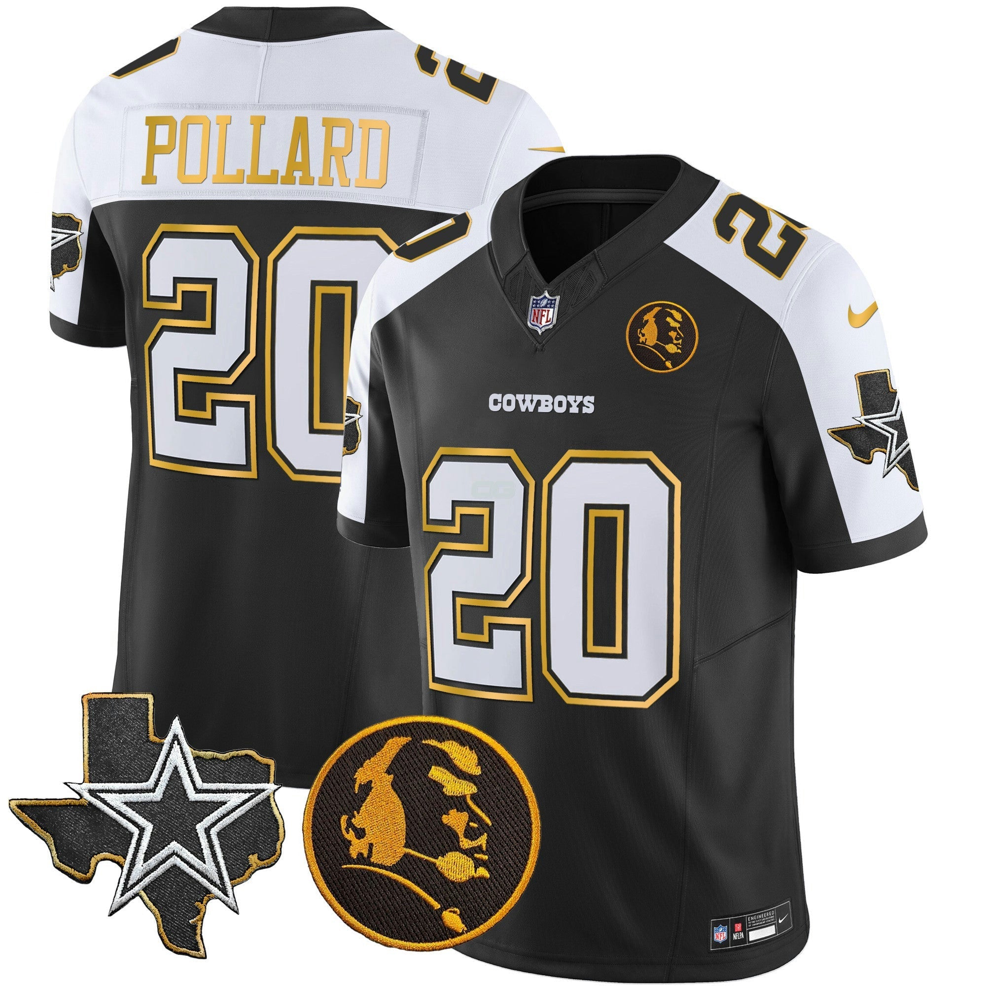 Camisa NFL Men’s Texas & John Madden Patch Dourada Trim Vapor Jersey