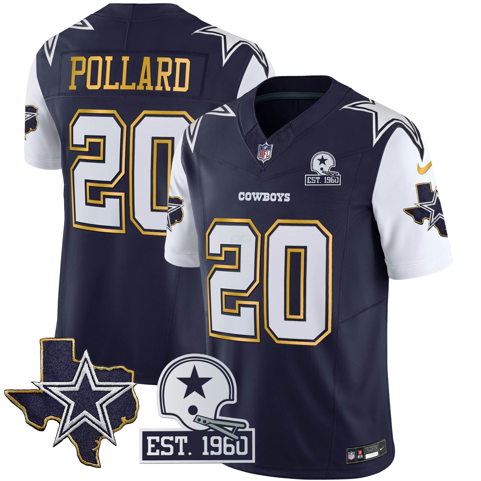 Camisa NFL Men’s Texas Patch Dourada Trim Vapor Jersey