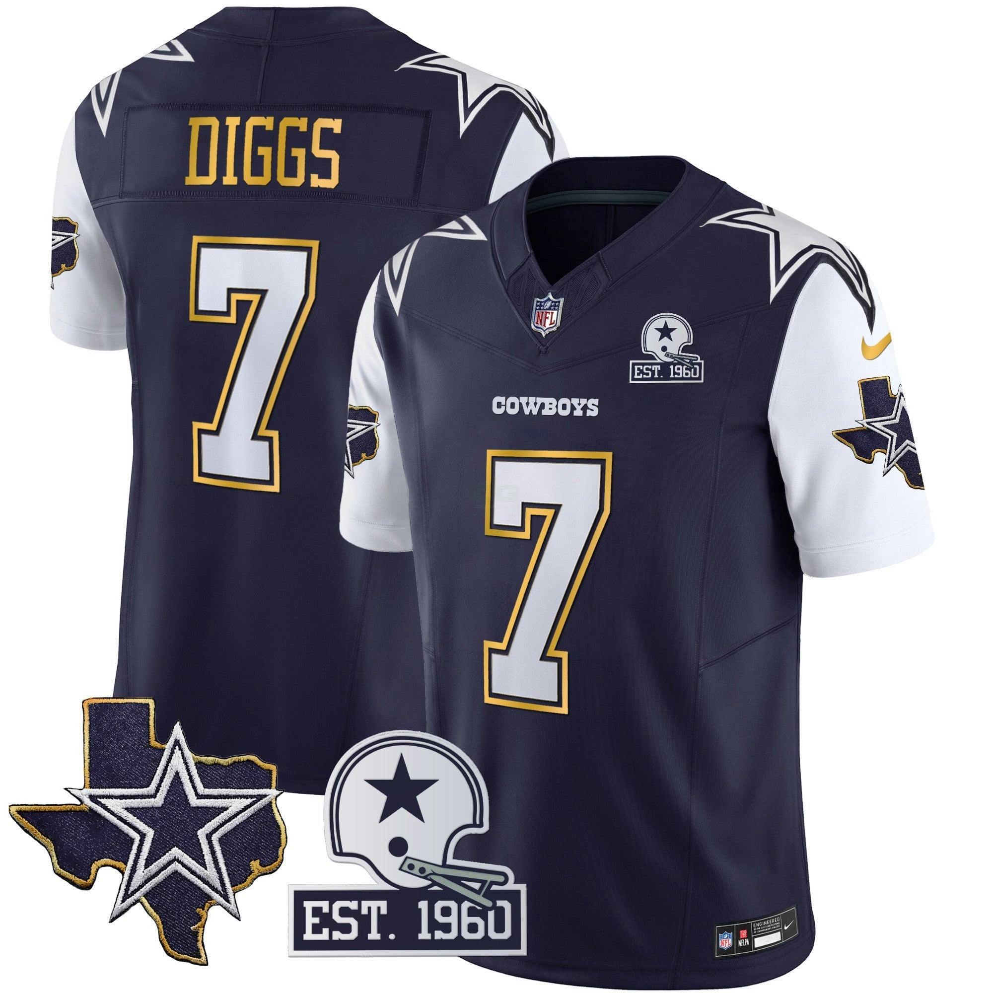 Camisa NFL Men’s Texas Patch Dourada Trim Vapor Jersey
