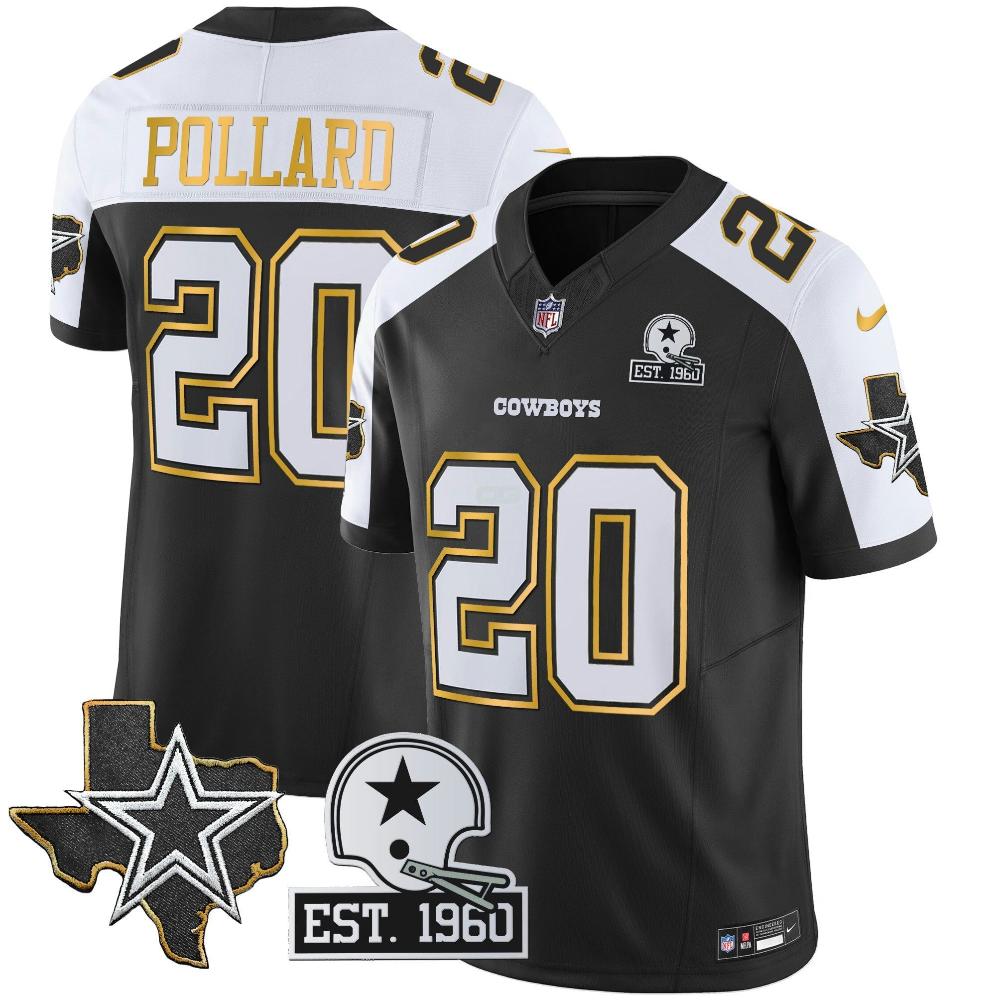 Camisa NFL Men’s Texas Patch Dourada Trim Vapor Jersey