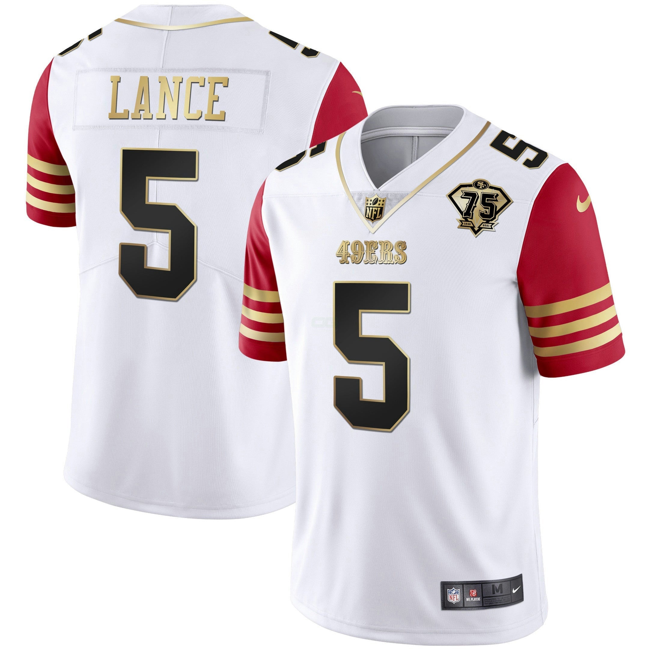 Camisa NFL Men’s Trey Lance 75th Anniversary Patch Dourada & Split