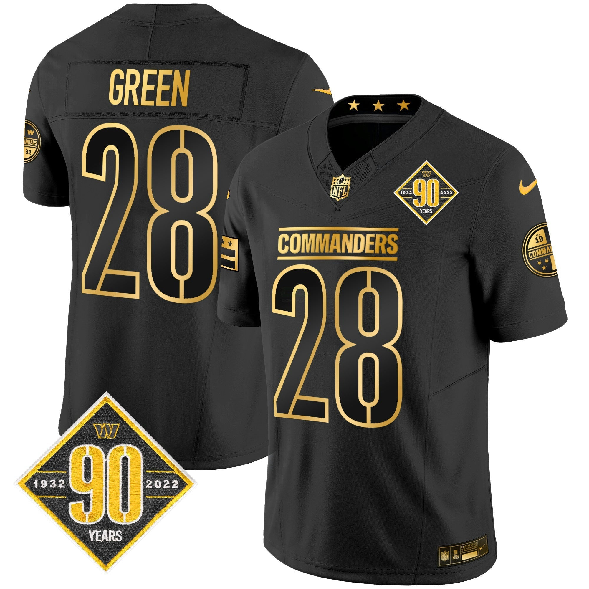 Camisa NFL Men’s Washington 90th Anniversary Patch Dourada Vapor Limited Jersey
