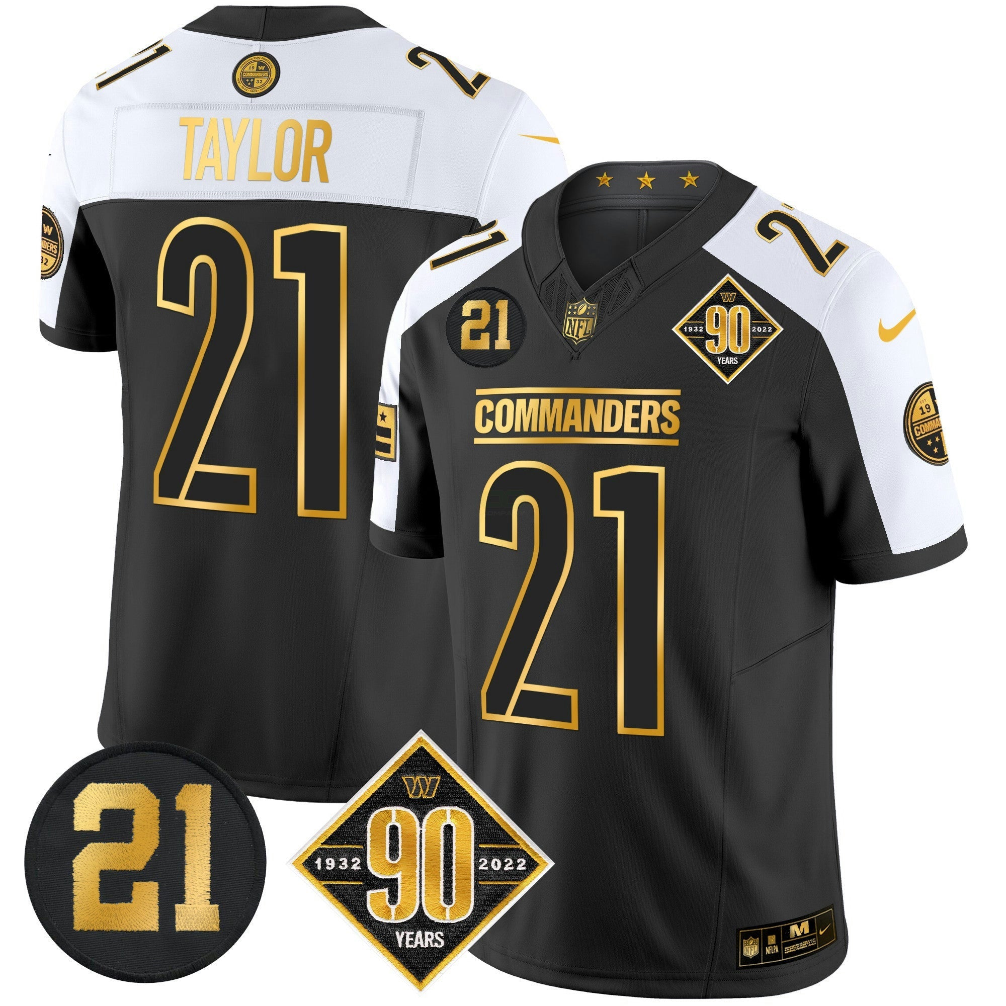 Camisa NFL Men’s Washington 90th & Sean Taylor Patch Dourada Vapor Limited Jersey