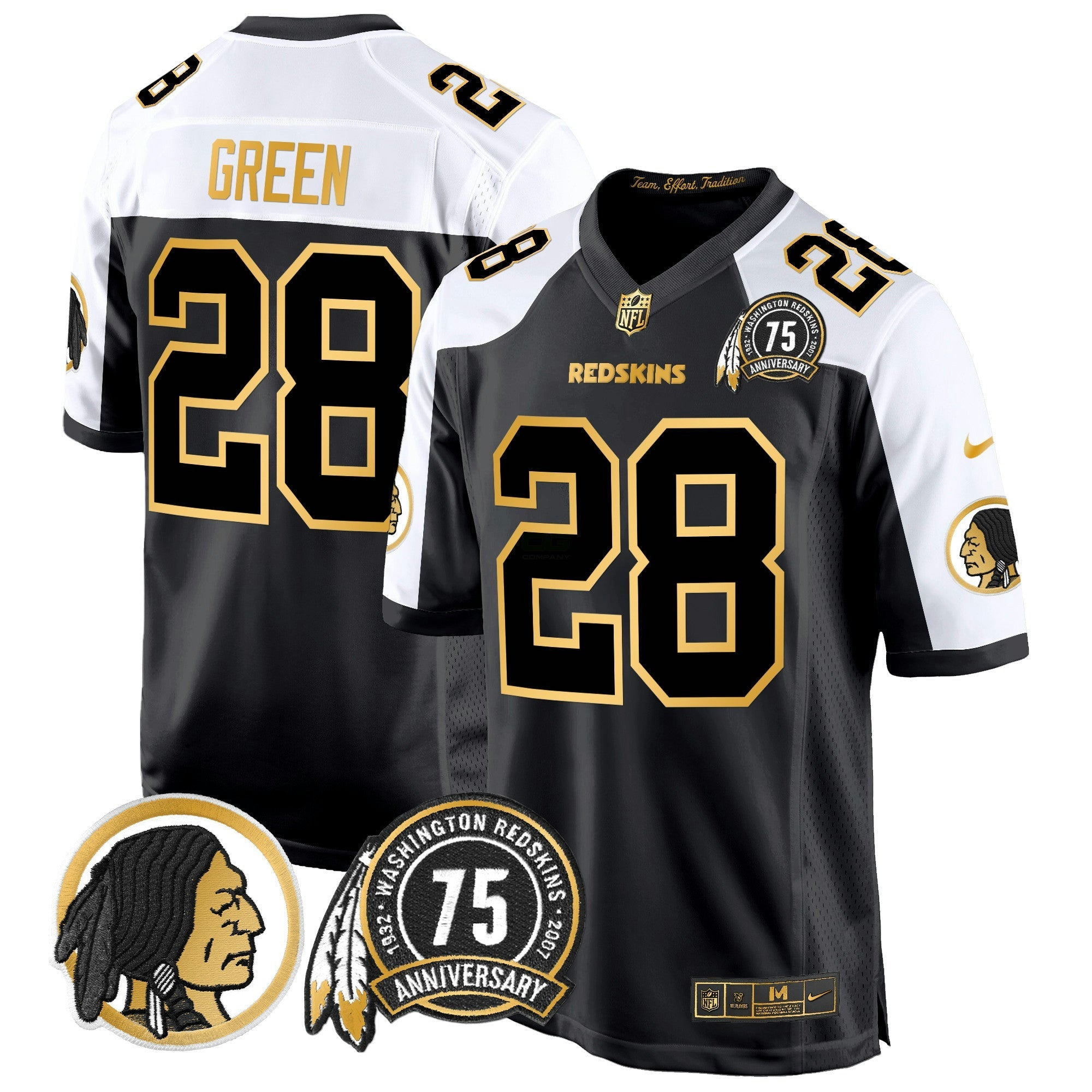 Camisa NFL Men’s Washington Redskins 75th Patch Throwback Dourada Game Jersey