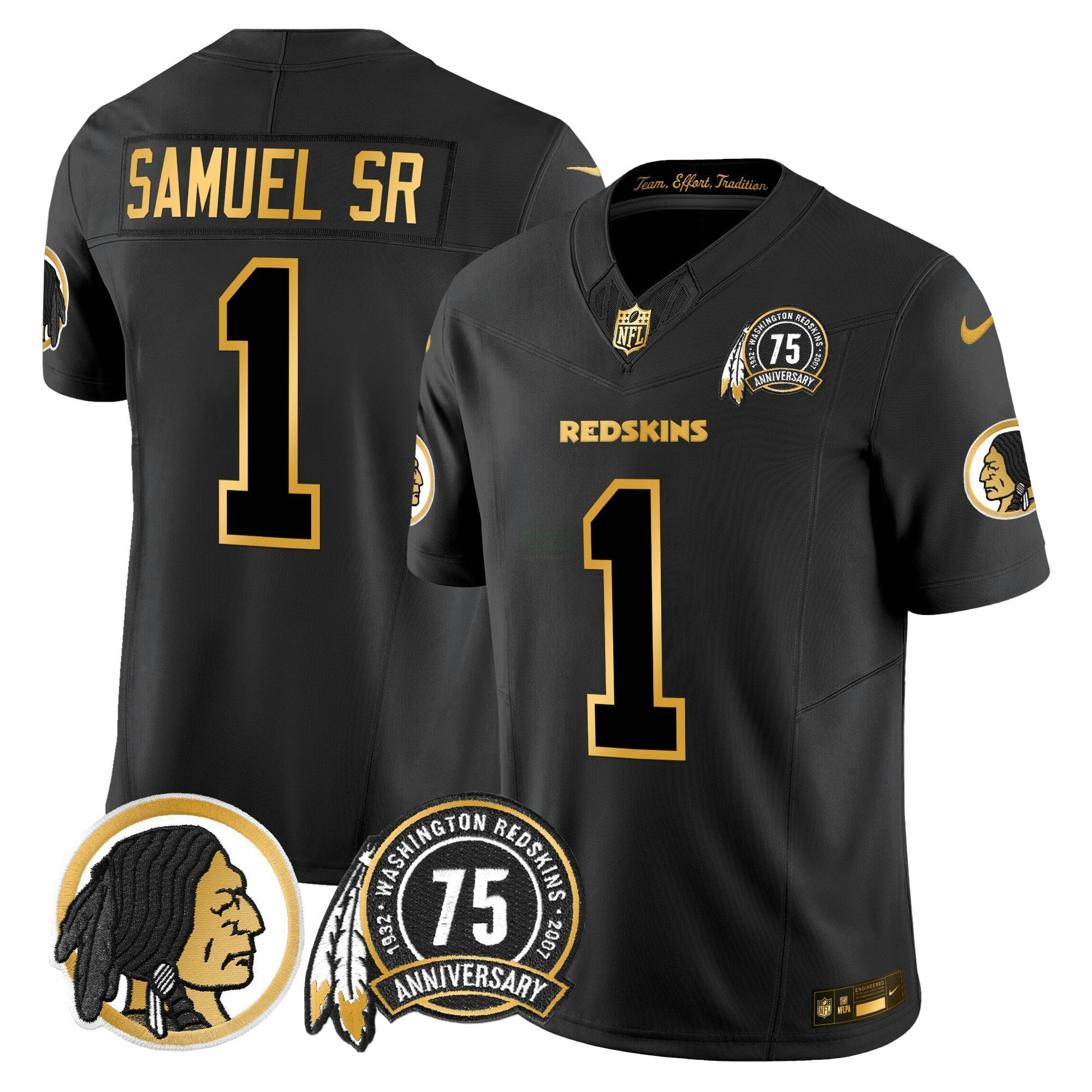 Camisa NFL Men’s Washington Redskins 75th Patch Throwback Dourada Vapor Limited Jersey