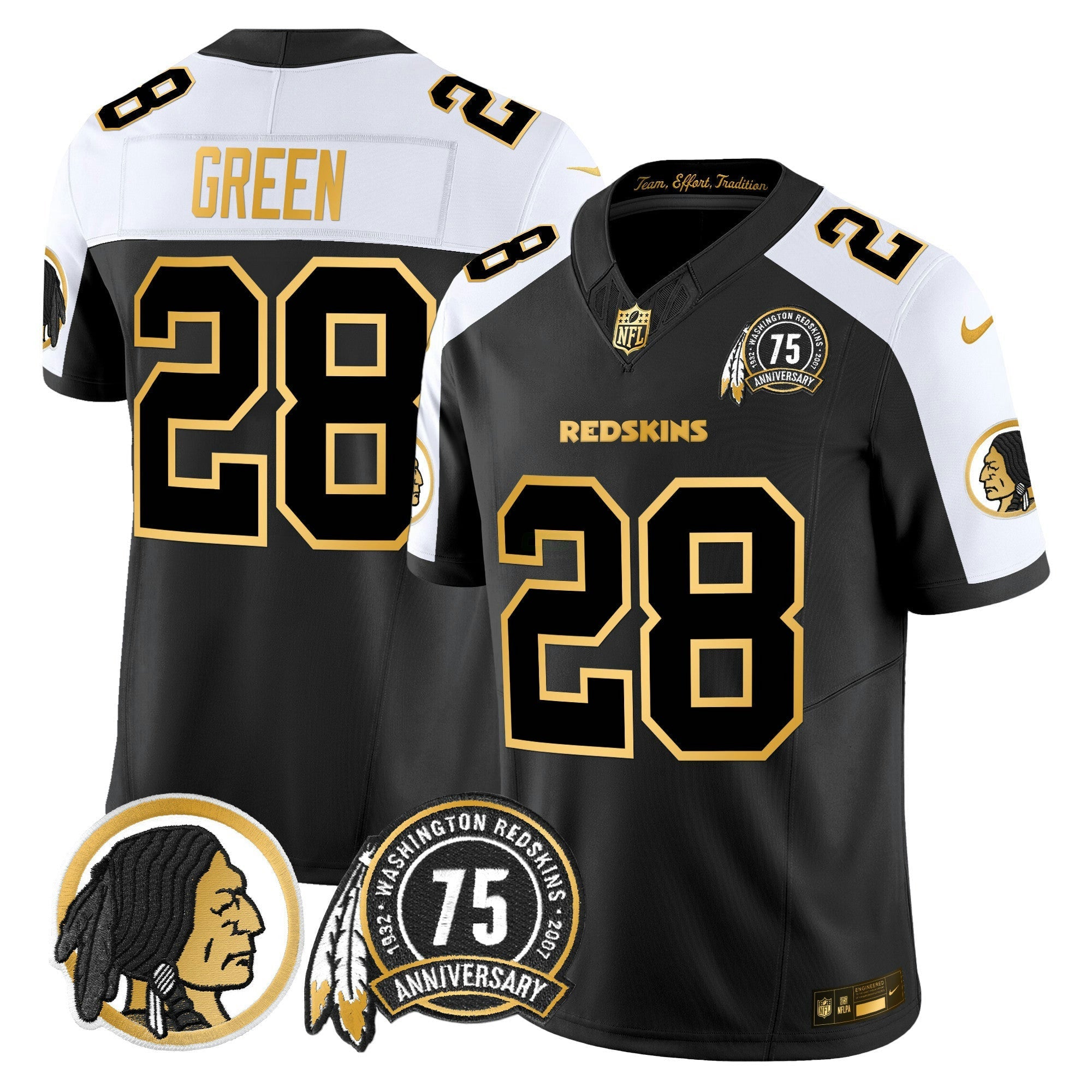 Camisa NFL Men’s Washington Redskins 75th Patch Throwback Dourada Vapor Limited Jersey