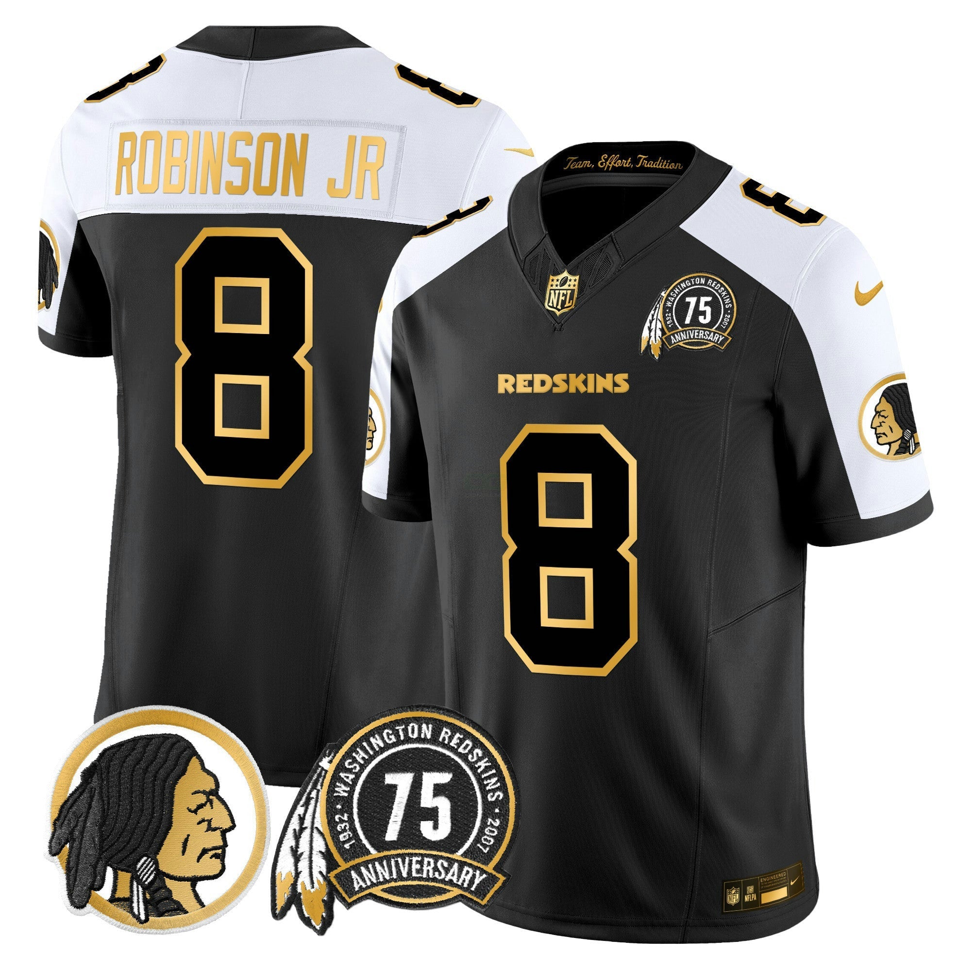 Camisa NFL Men’s Washington Redskins 75th Patch Throwback Dourada Vapor Limited Jersey
