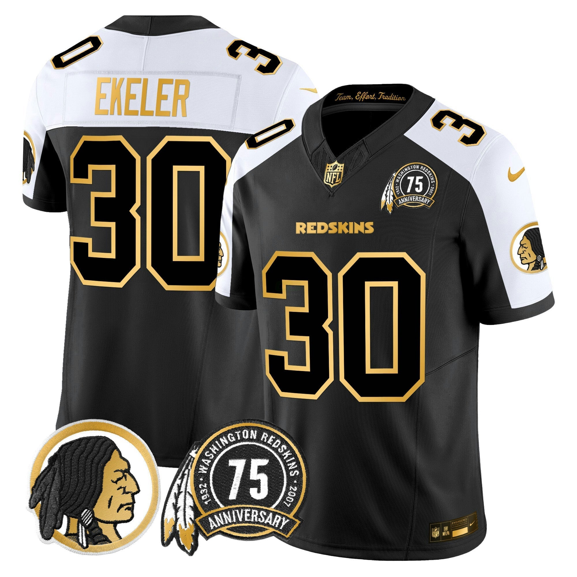 Camisa NFL Men’s Washington Redskins 75th Patch Throwback Dourada Vapor Limited Jersey