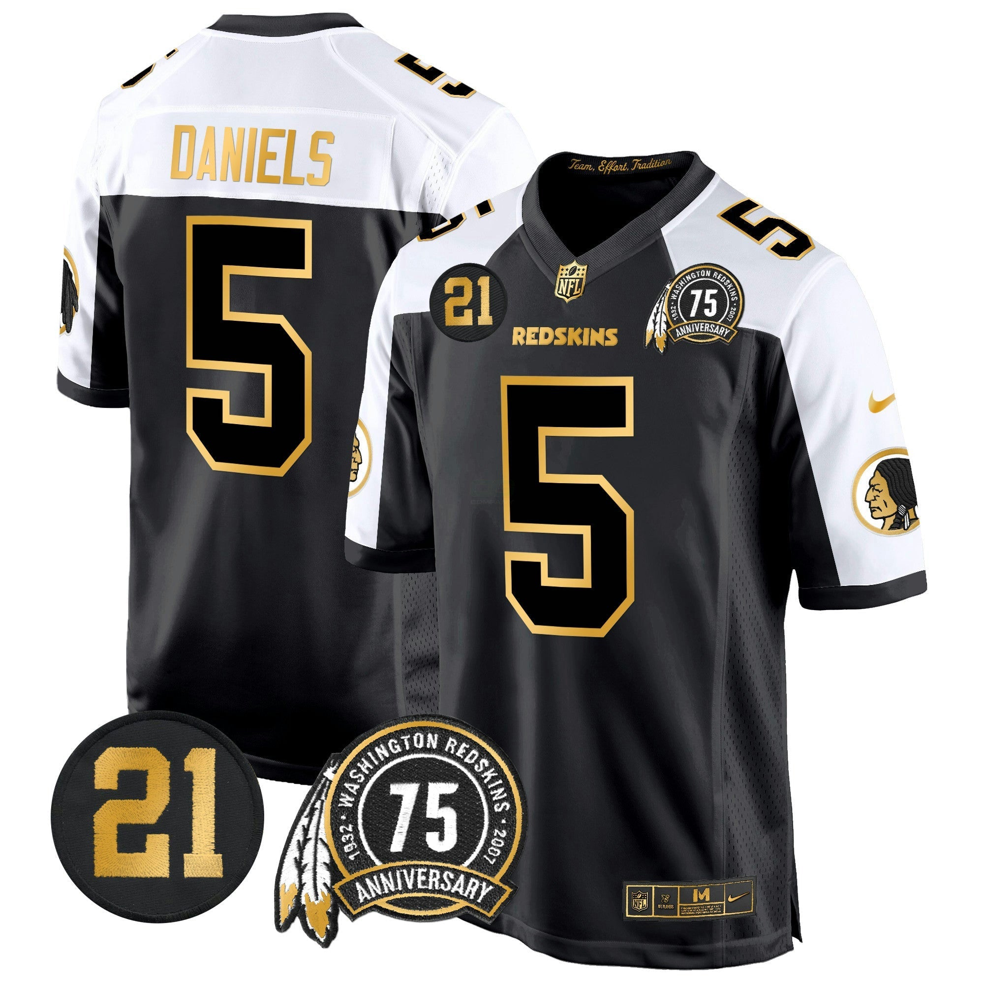 Camisa NFL Men’s Washington Redskins 75th & Sean Taylor Patch Dourada Game Jersey