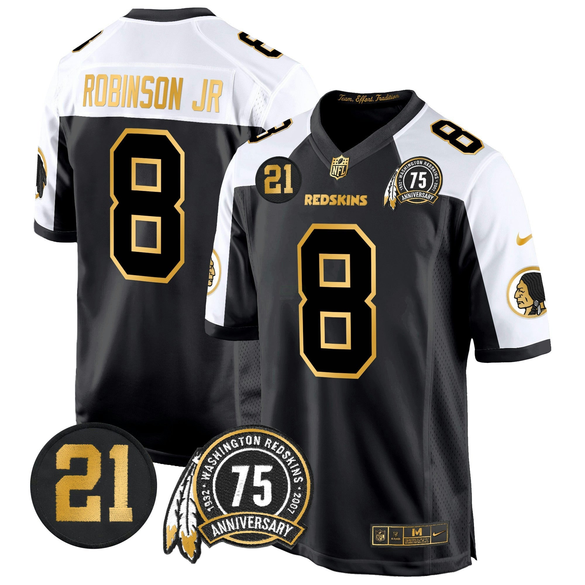 Camisa NFL Men’s Washington Redskins 75th & Sean Taylor Patch Dourada Game Jersey