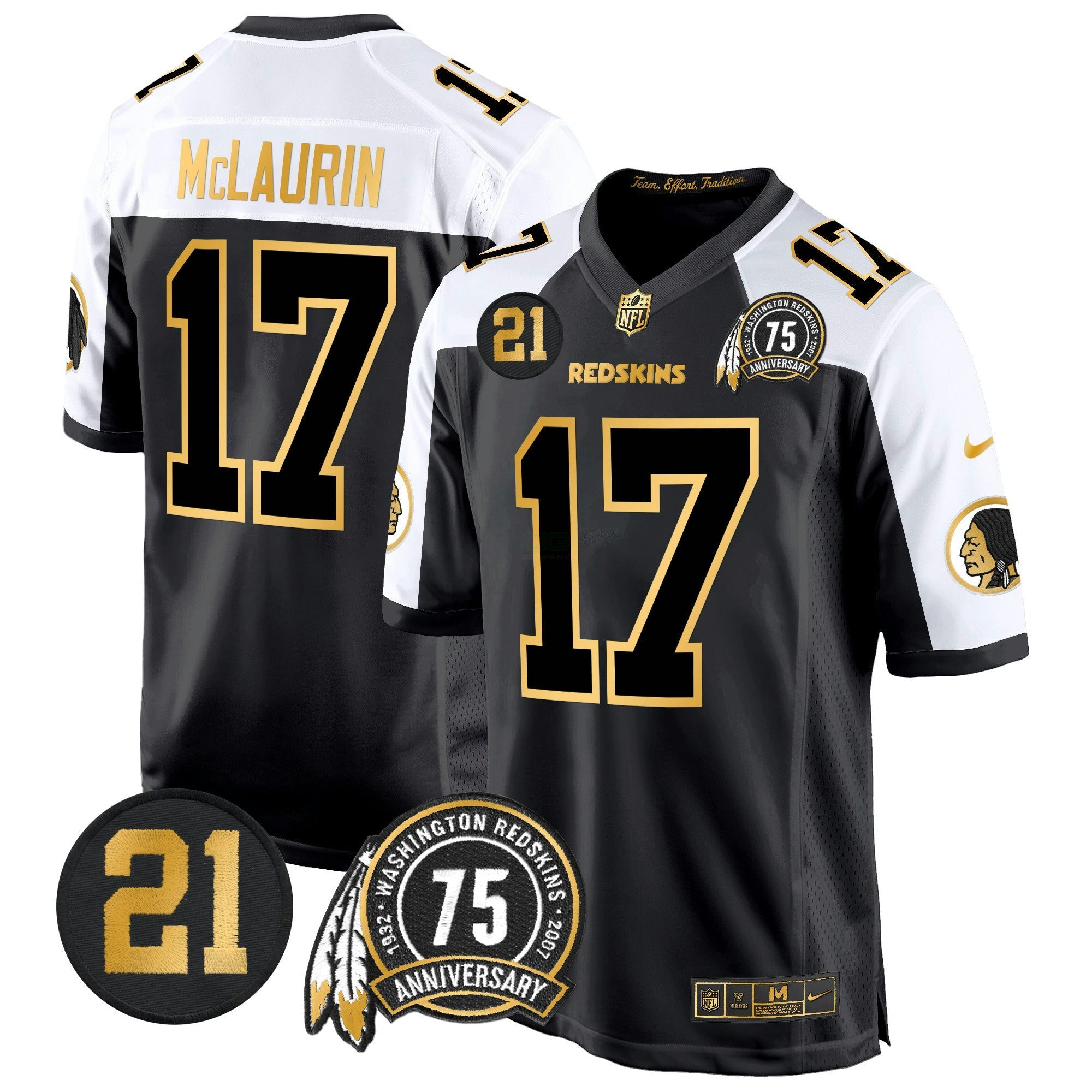 Camisa NFL Men’s Washington Redskins 75th & Sean Taylor Patch Dourada Game Jersey