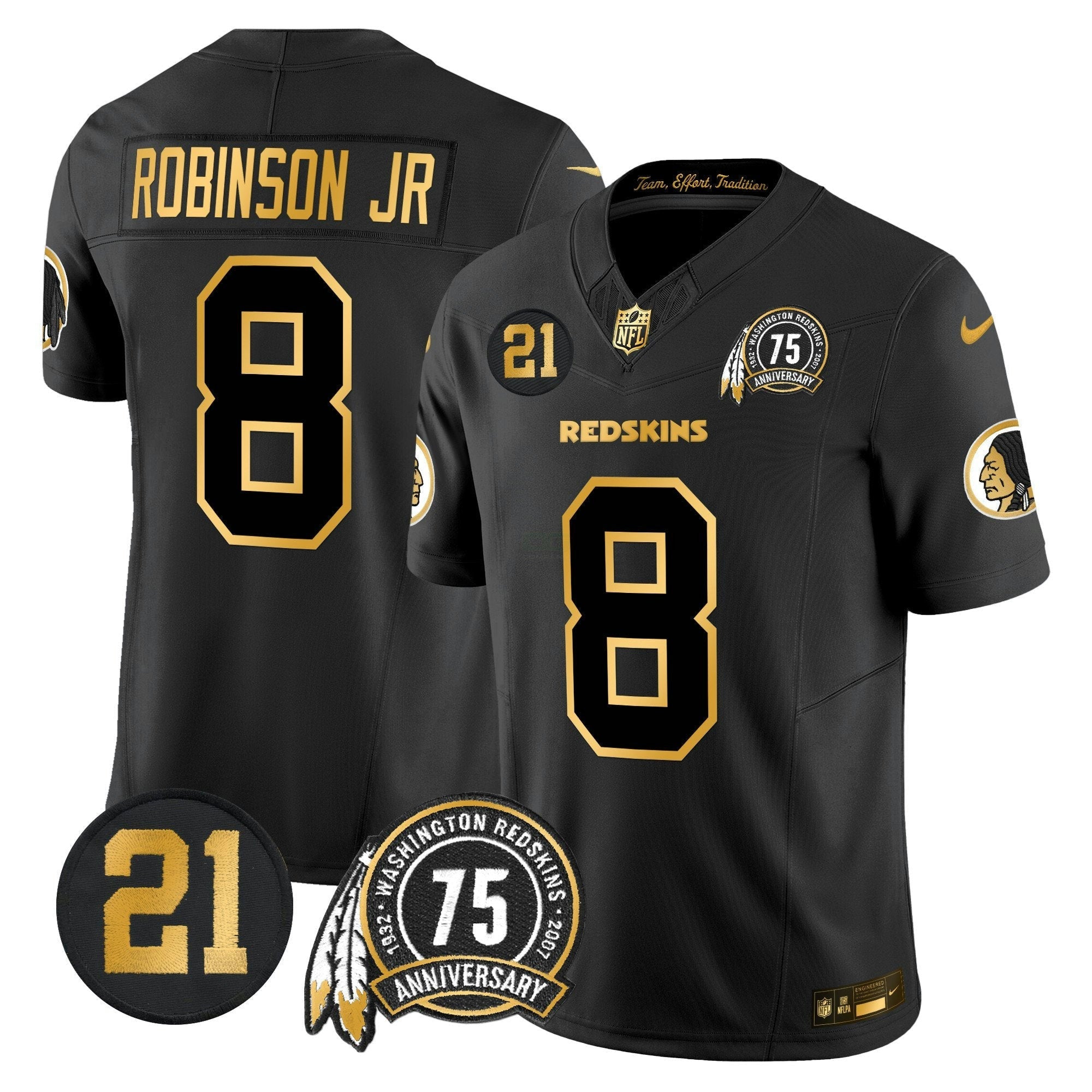 Camisa NFL Men’s Washington Redskins 75th & Sean Taylor Patch Dourada Vapor Limited Jersey