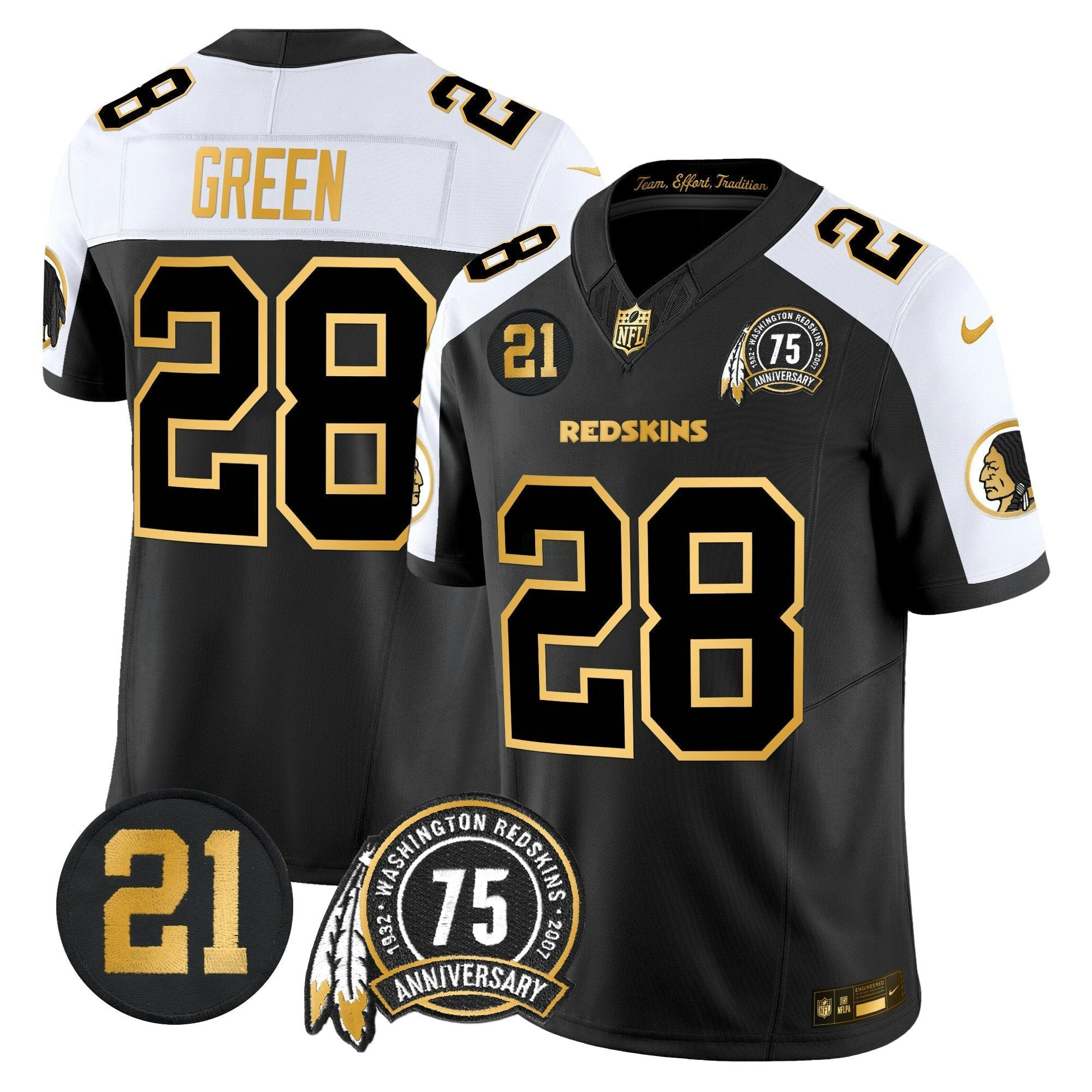 Camisa NFL Men’s Washington Redskins 75th & Sean Taylor Patch Dourada Vapor Limited Jersey