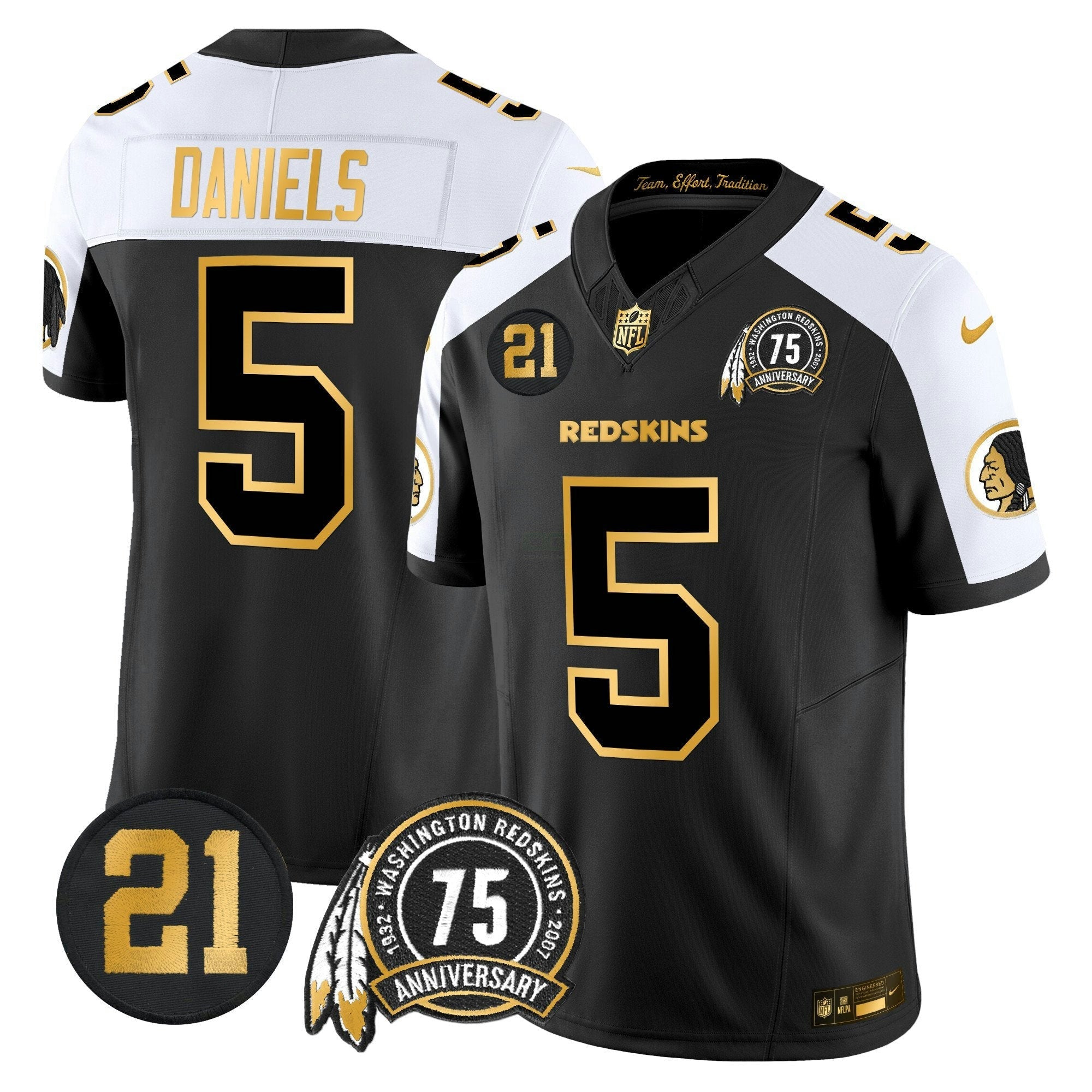 Camisa NFL Men’s Washington Redskins 75th & Sean Taylor Patch Dourada Vapor Limited Jersey
