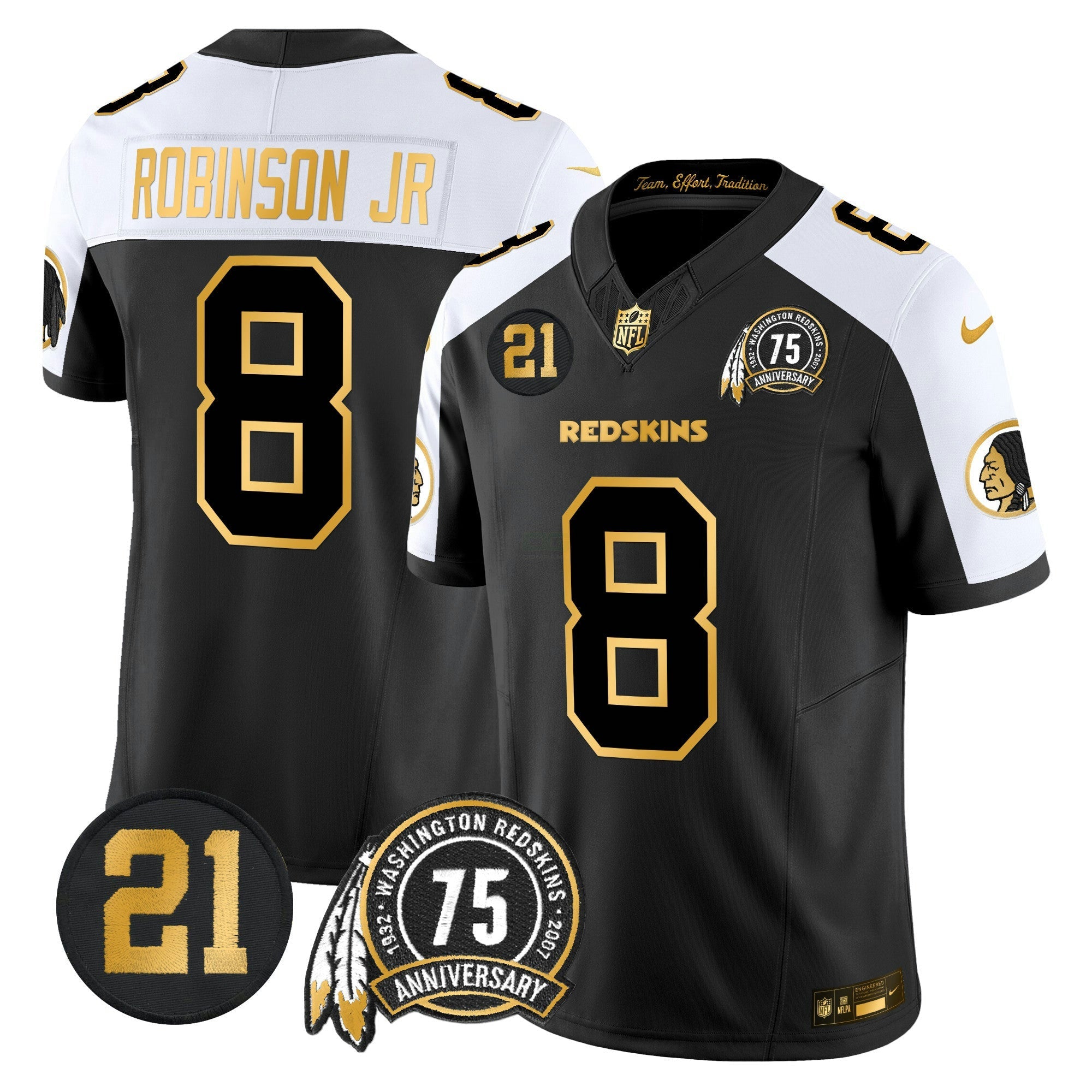 Camisa NFL Men’s Washington Redskins 75th & Sean Taylor Patch Dourada Vapor Limited Jersey