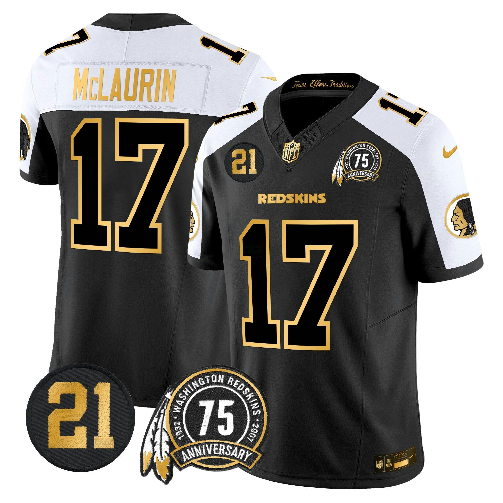 Camisa NFL Men’s Washington Redskins 75th & Sean Taylor Patch Dourada Vapor Limited Jersey
