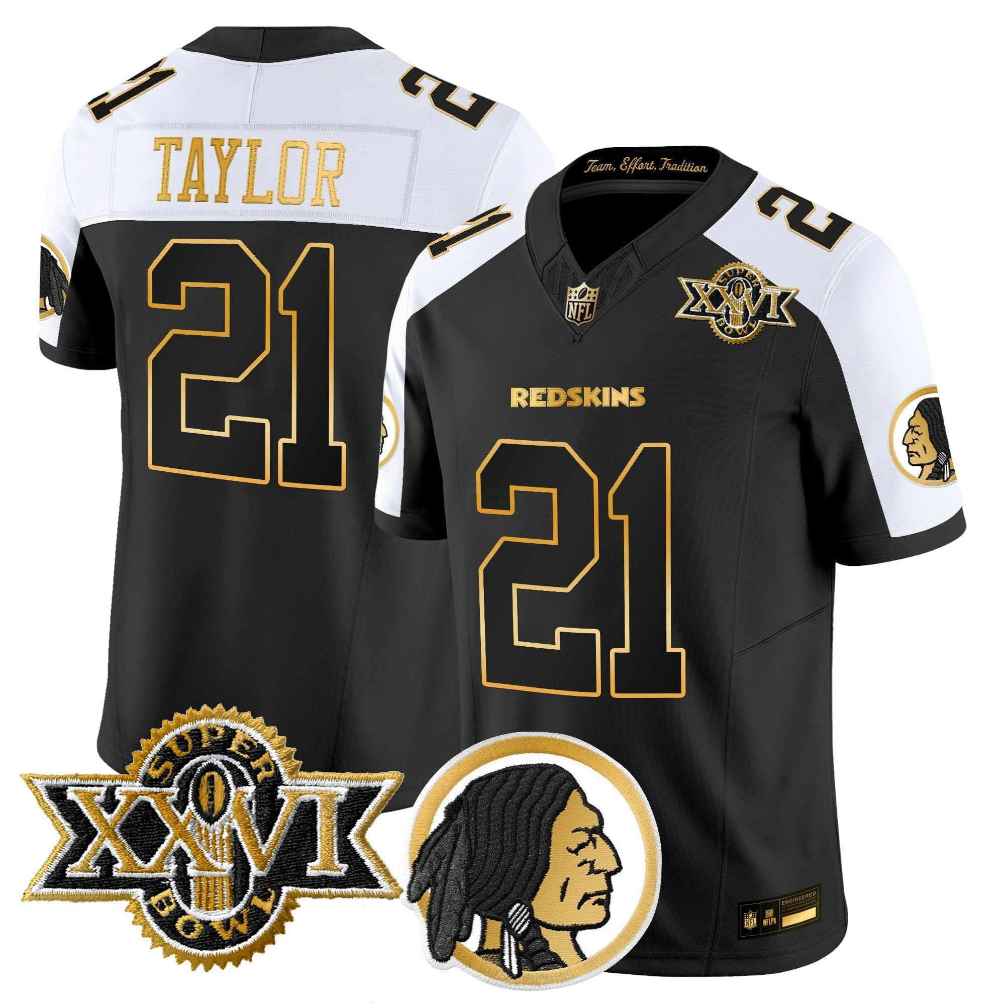 Camisa NFL Men’s Washington Redskins Throwback 1992 Super Bowl XXVI Patch Dourada Vapor Limited Jersey