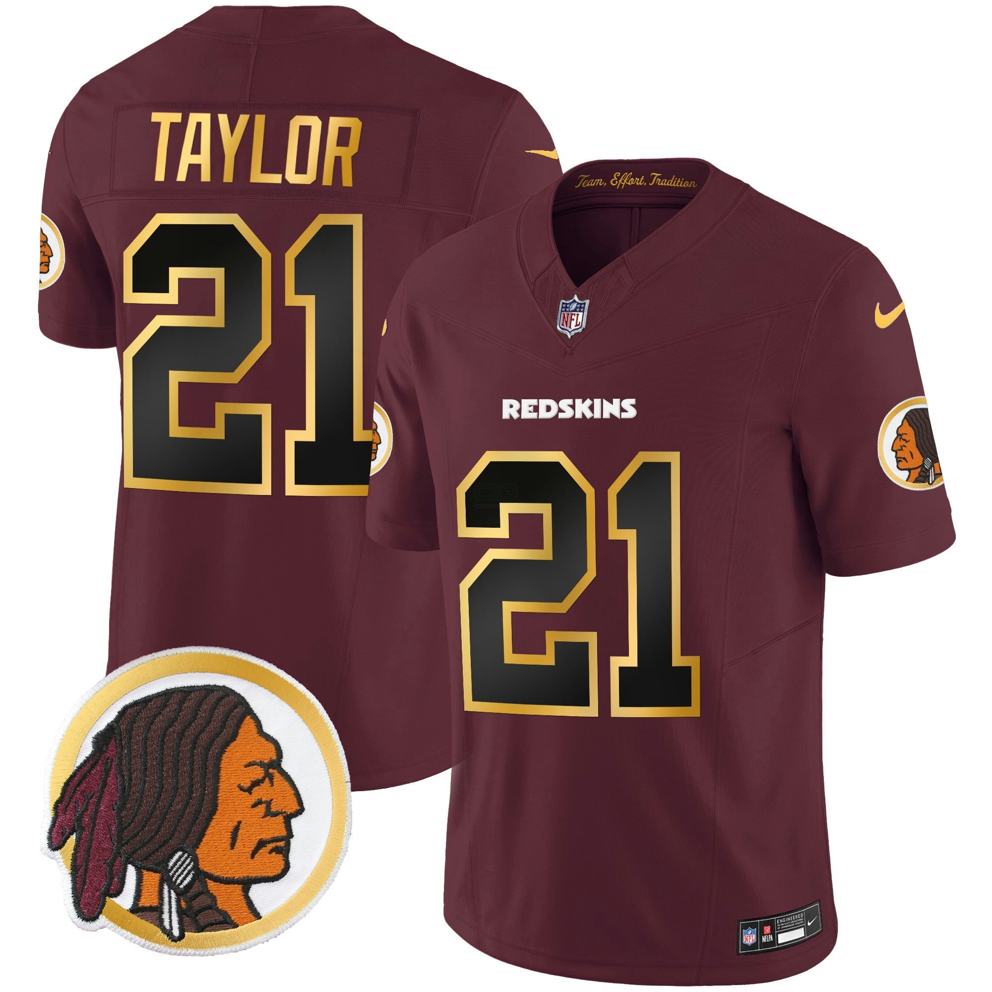 Camisa NFL Men’s Washington Redskins Throwback Vapor Dourada Trim Jersey