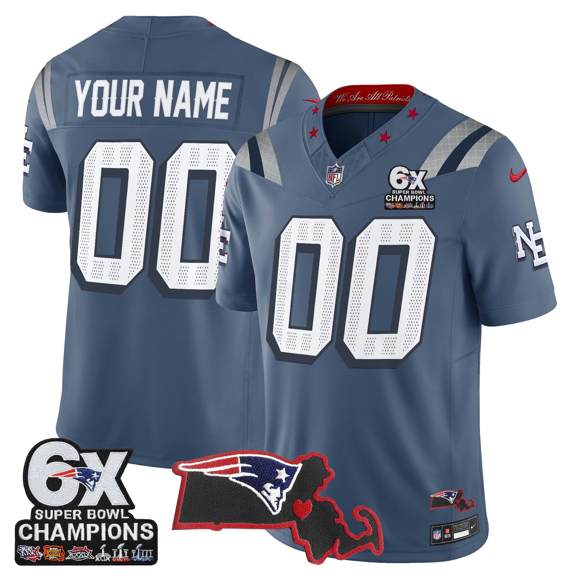 Camisa NFL New England 6-Time Champions & Massachusetts Patch Vapor Limited Jersey