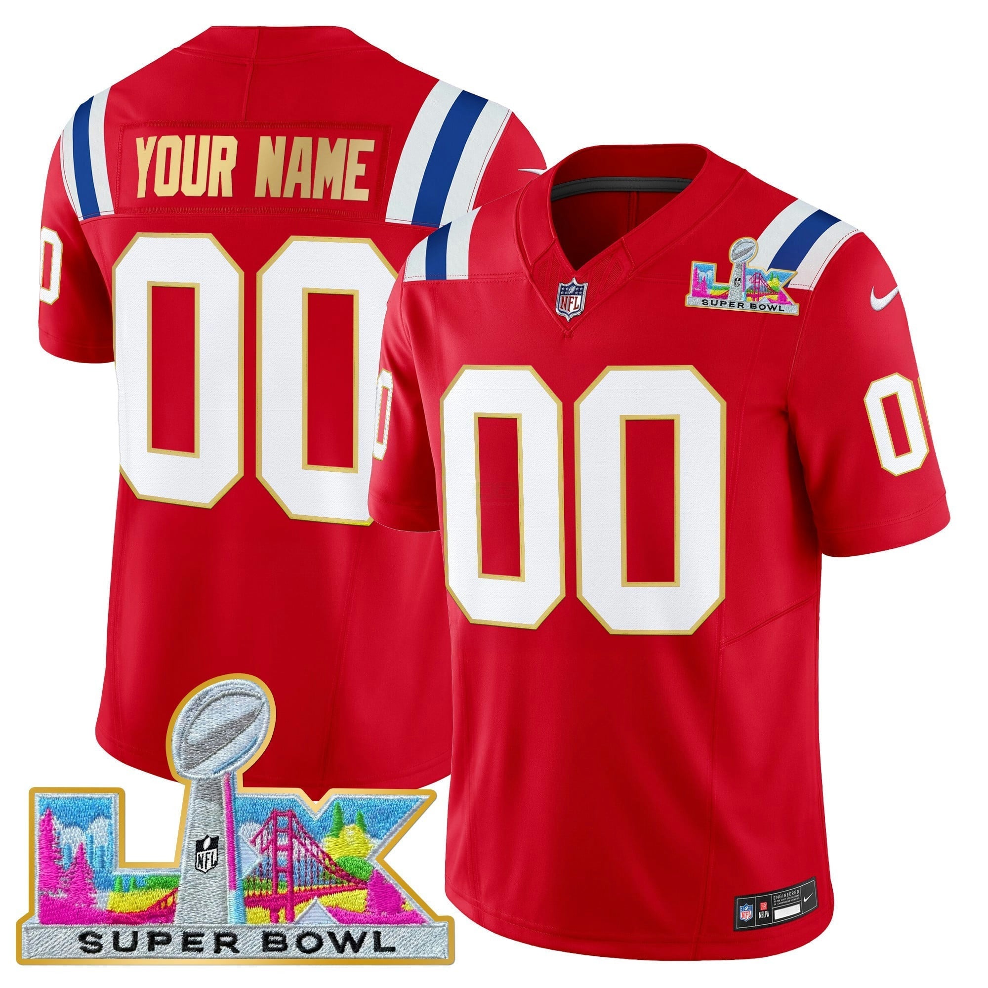 Camisa NFL New England Super Bowl LX Dourada Trim Vapor Limited Jersey