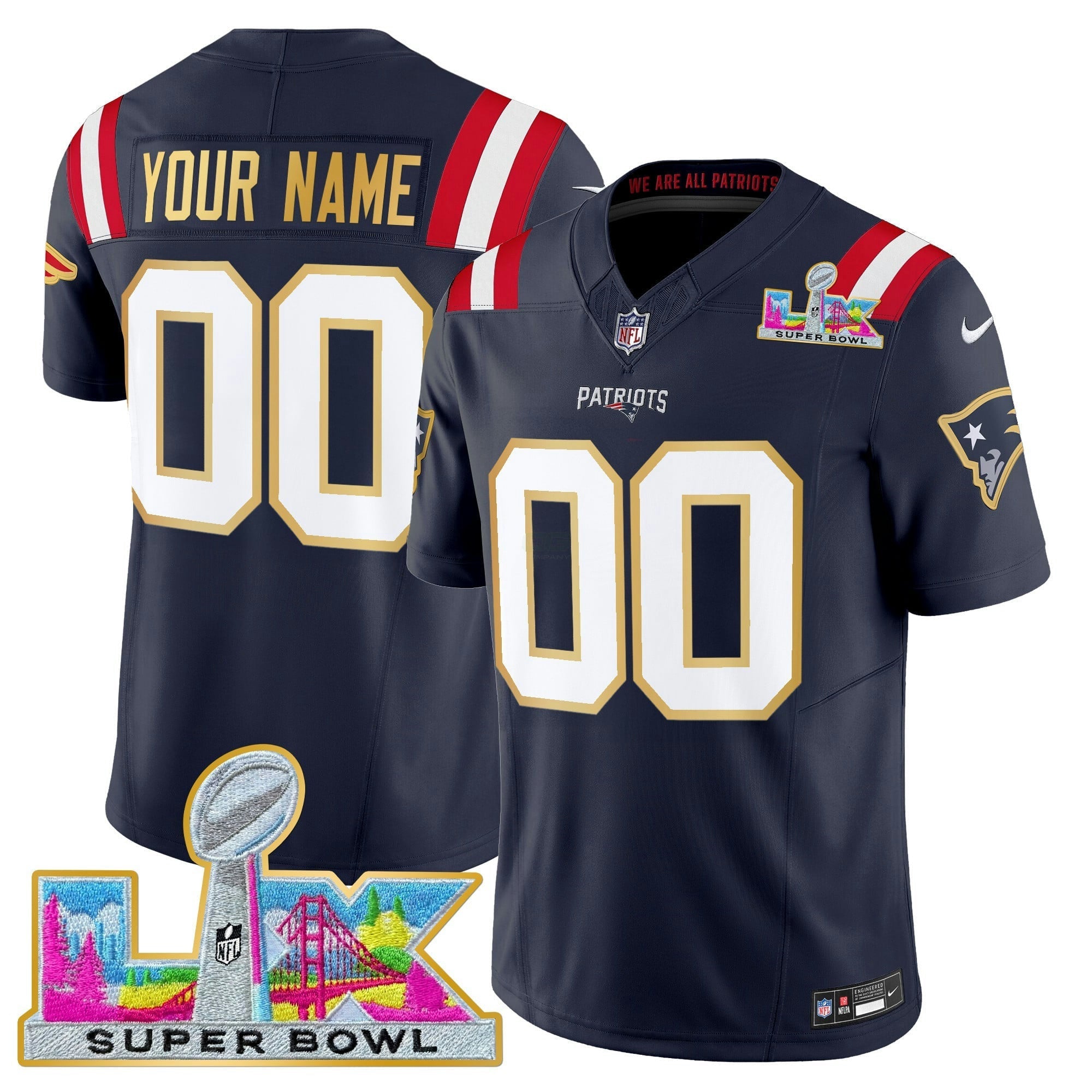 Camisa NFL New England Super Bowl LX Dourada Trim Vapor Limited Jersey