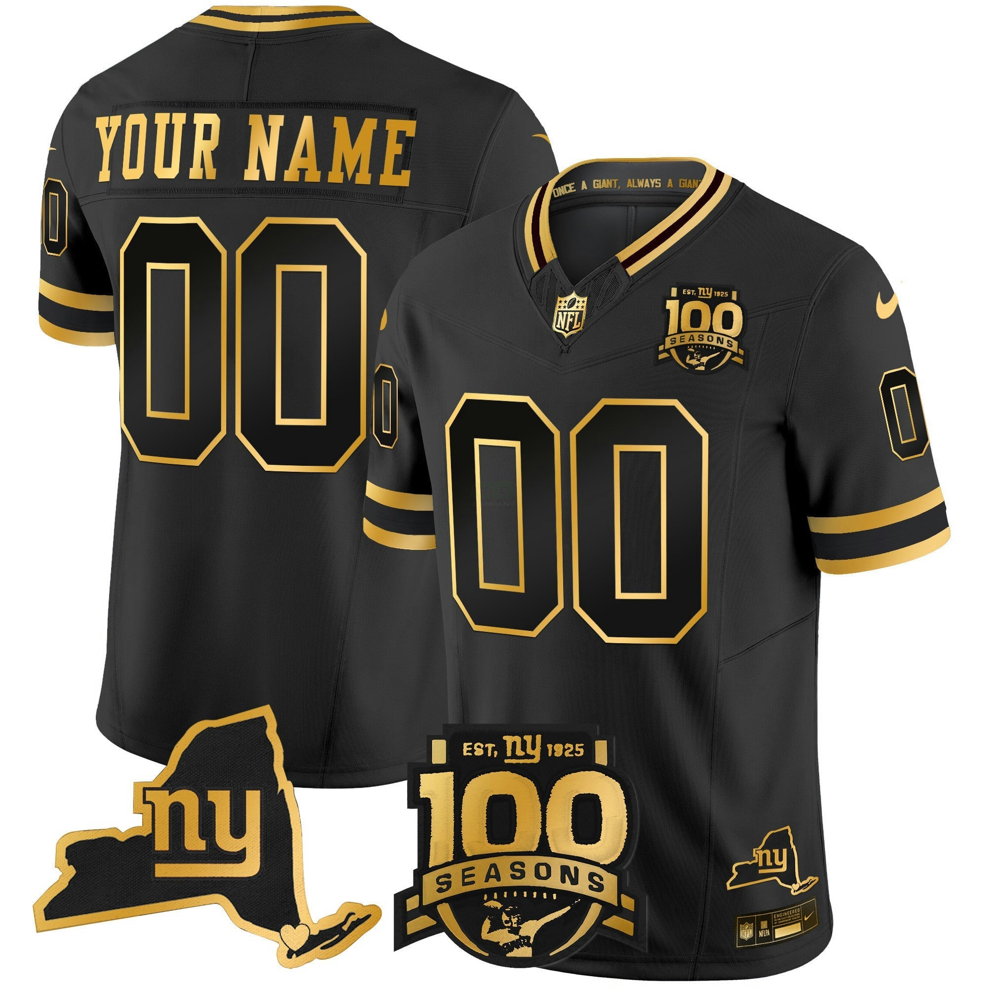 Camisa NFL New York 100th Season & State Patch Dourada Vapor Limited Jersey