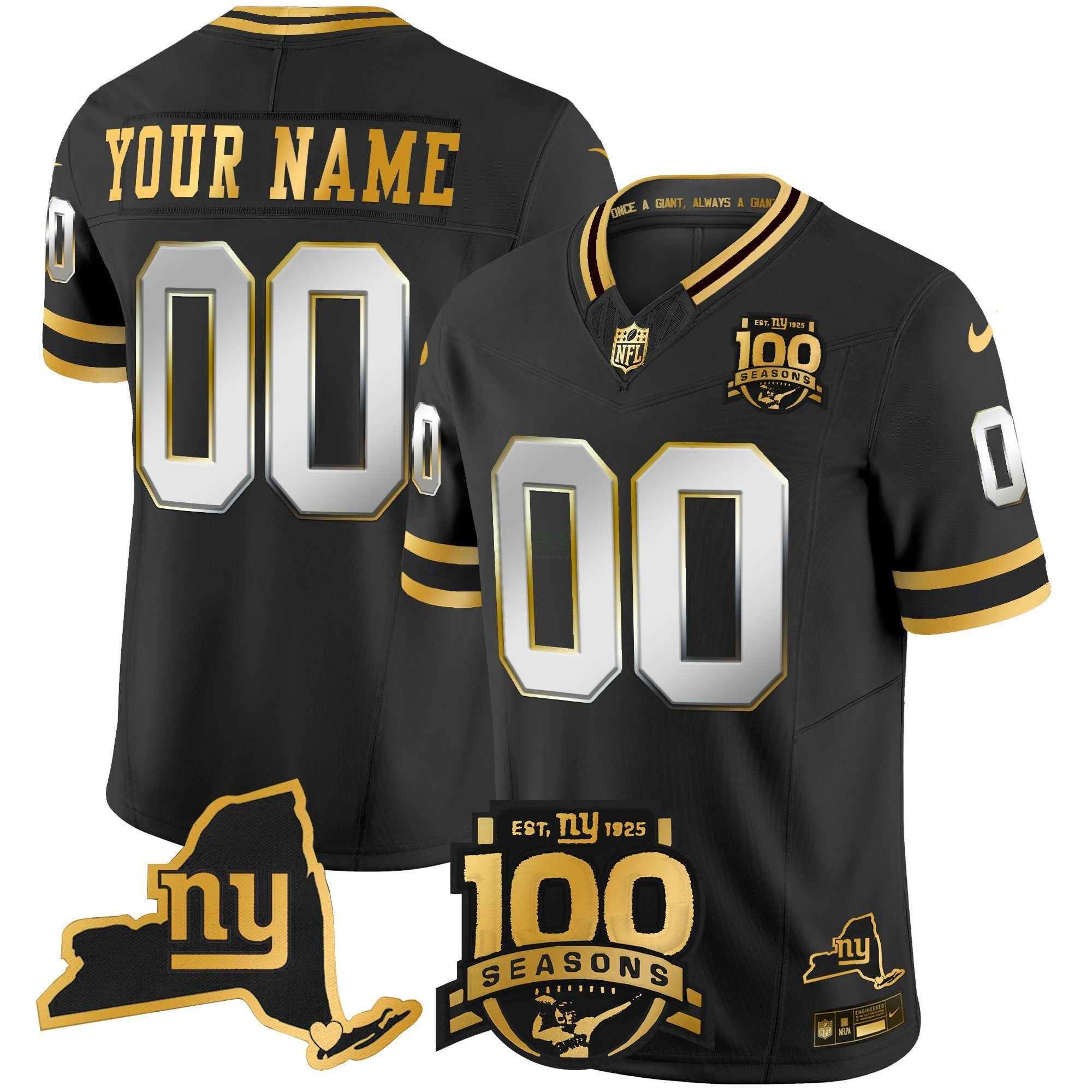 Camisa NFL New York 100th Season & State Patch Dourada Vapor Limited Jersey