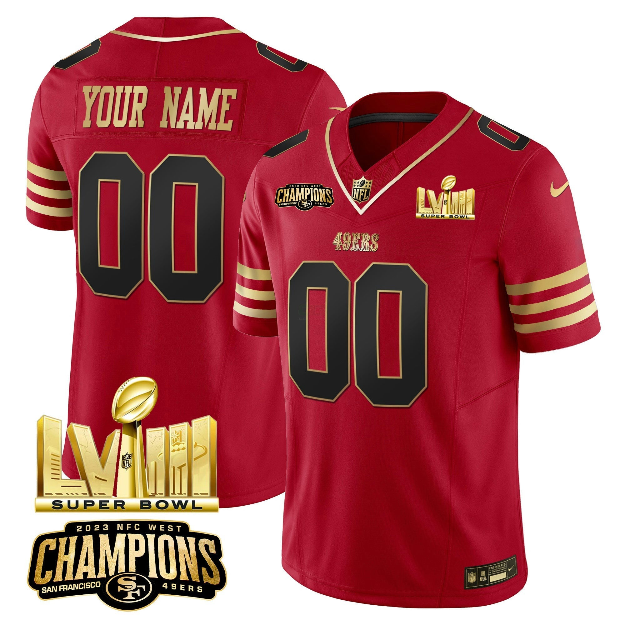 Camisa NFL NFC West Champions & Super Bowl LVIII Dourada Patch Vapor Jersey