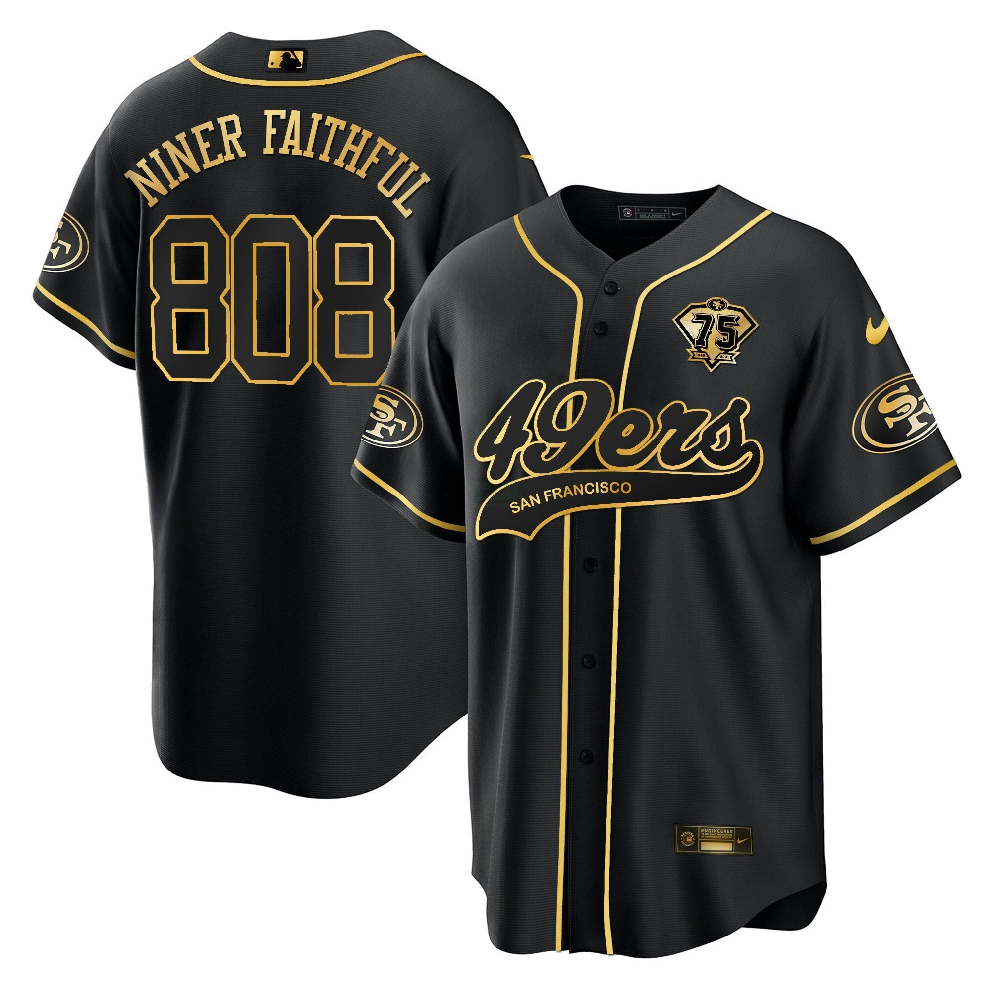 Camisa NFL Niner Faithful #808 San Francisco Preta Dourada Jersey - Preta Dourada