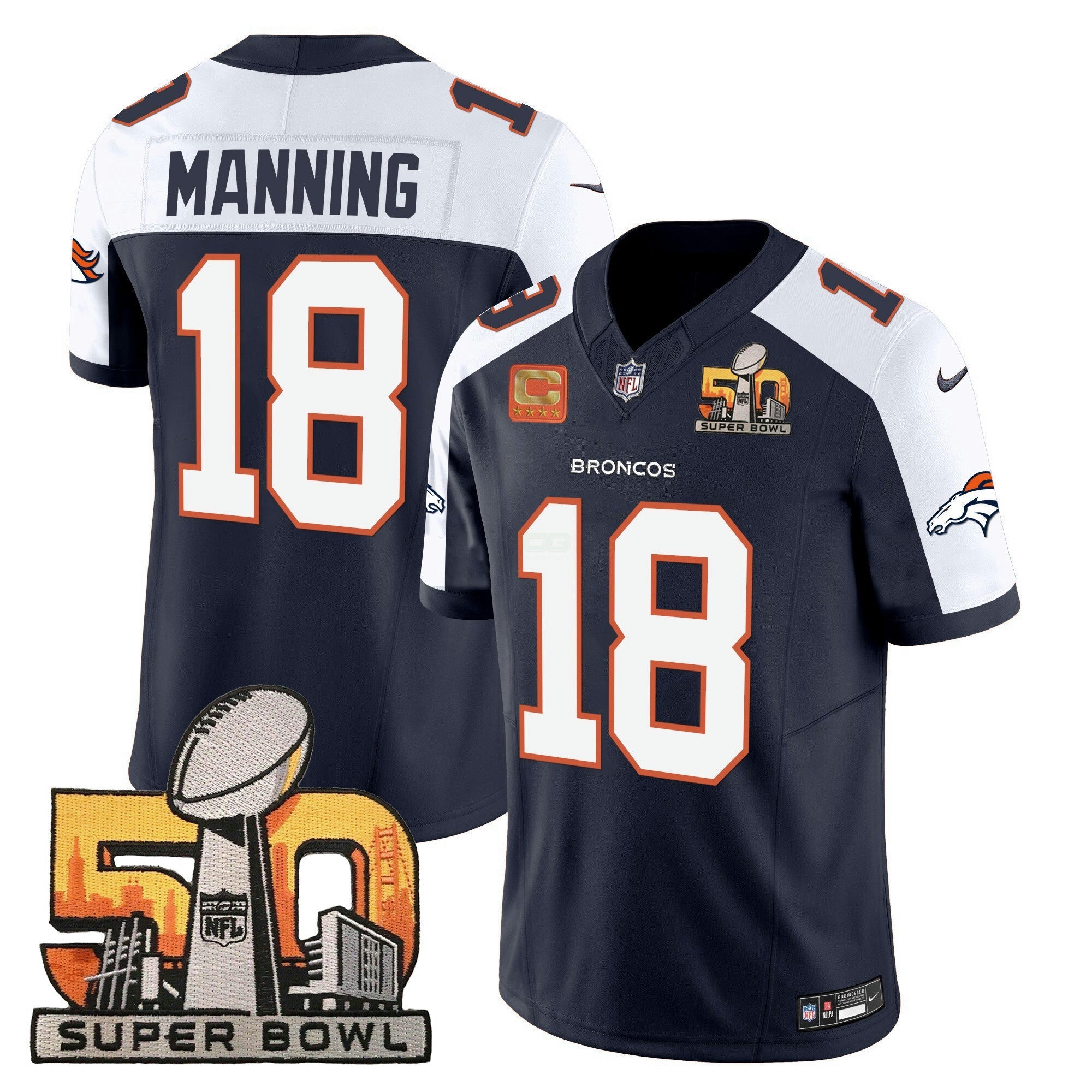 Camisa NFL Peyton Manning Denver Super Bowl 50 Patch Vapor Jersey