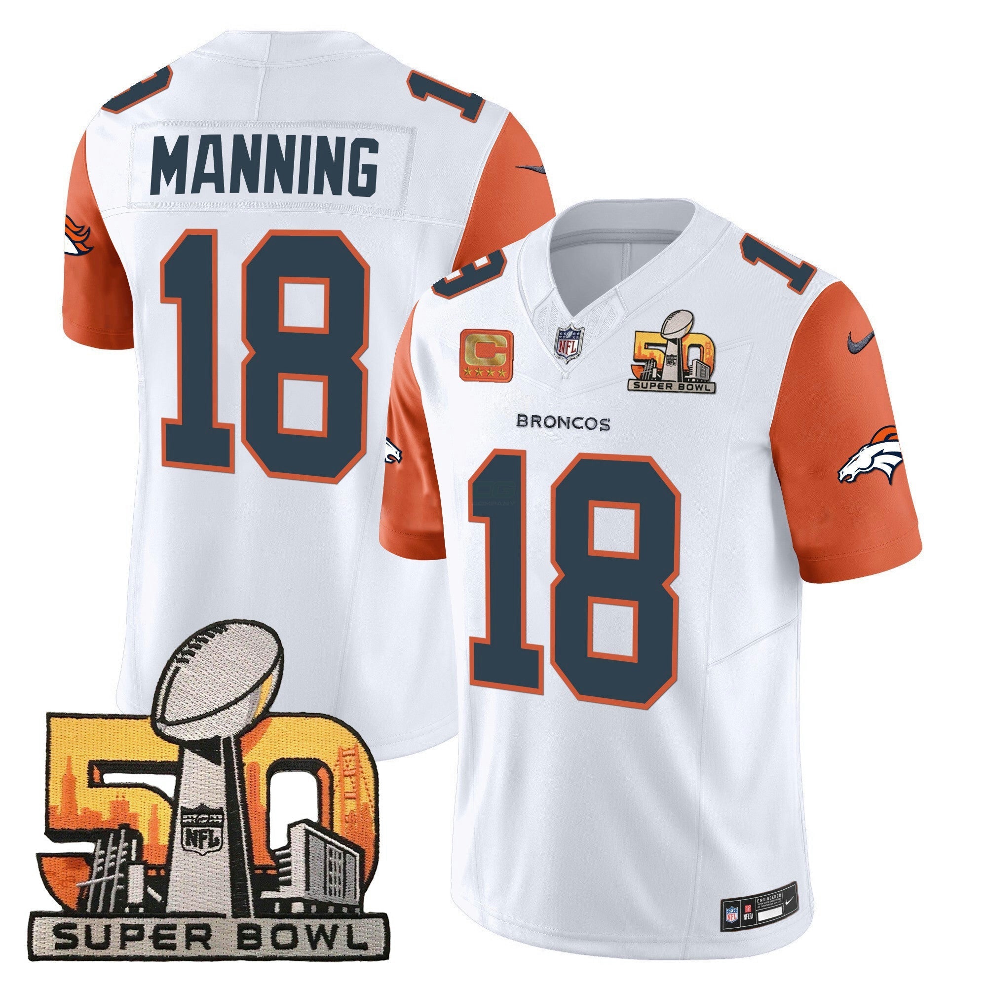 Camisa NFL Peyton Manning Denver Super Bowl 50 Patch Vapor Jersey