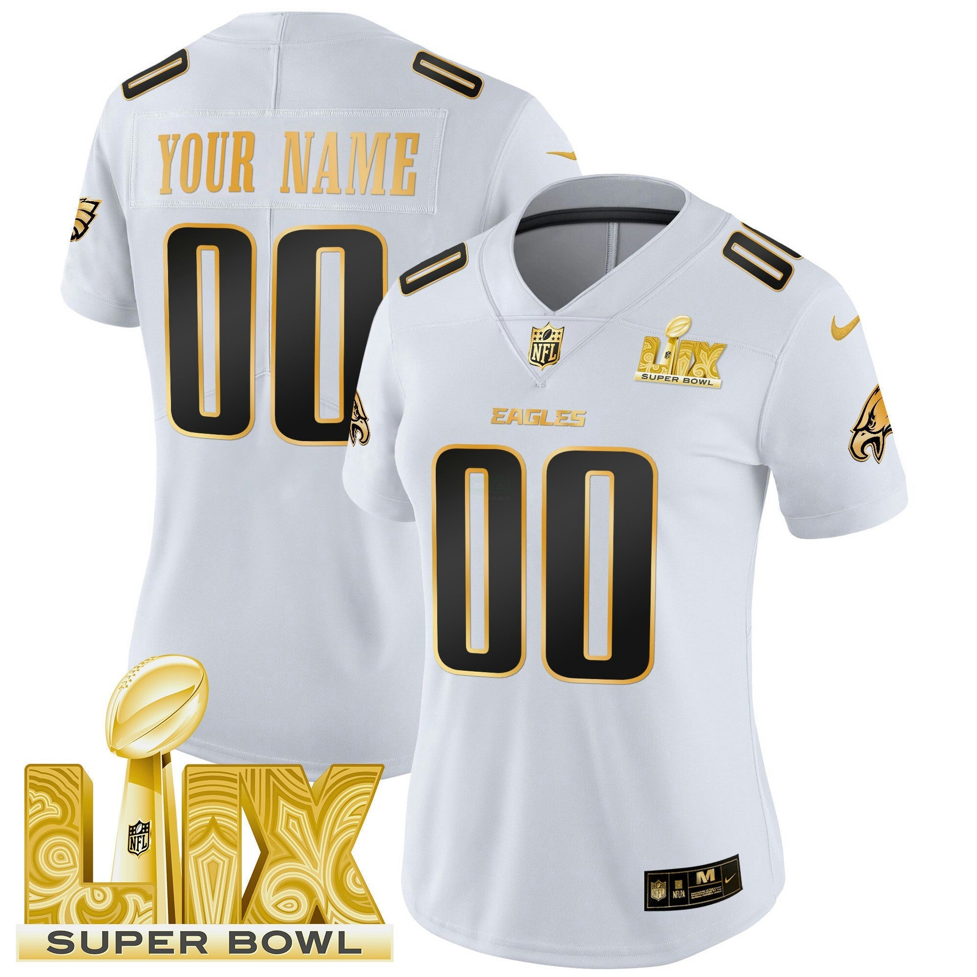 Camisa NFL Philadelphia Super Bowl LIX Patch Dourada Vapor Limited Jersey