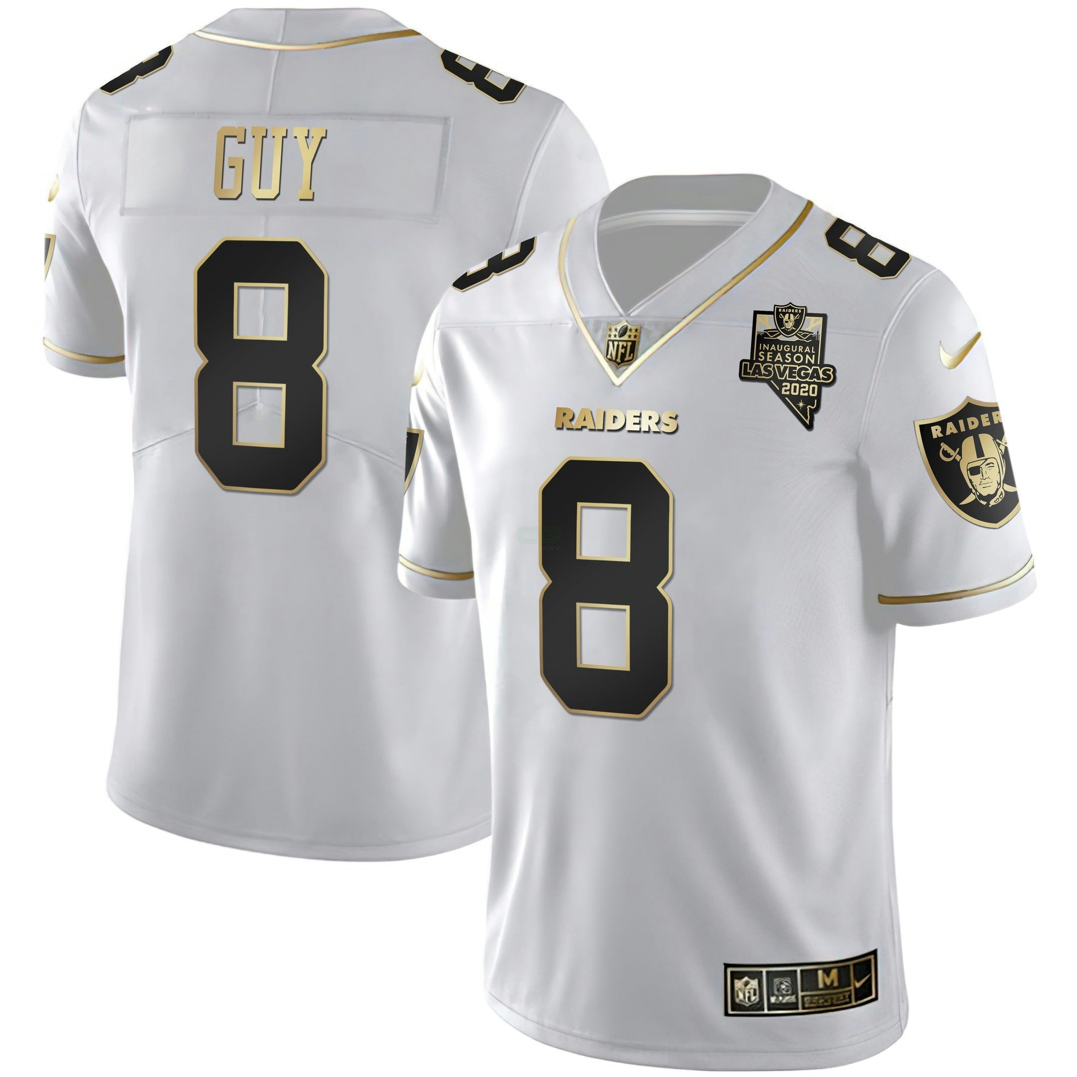 Camisa NFL Ray Guy Inaugural Season Patch Branca Dourada & Preta Dourada