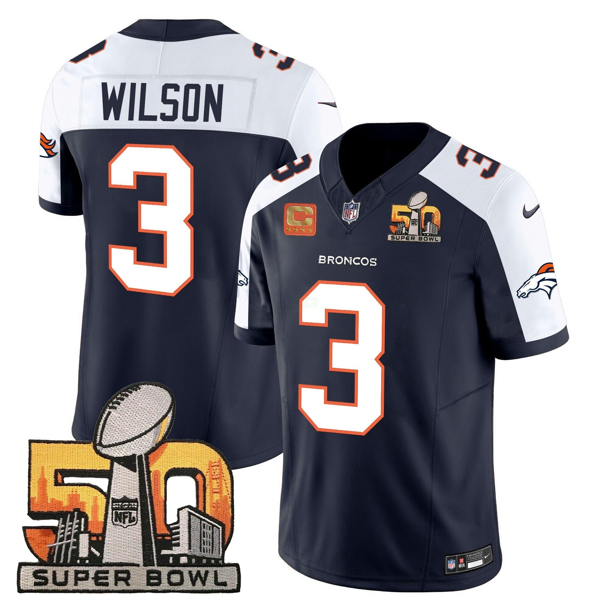Camisa NFL Russell Wilson Denver Super Bowl 50 Patch Vapor Jersey