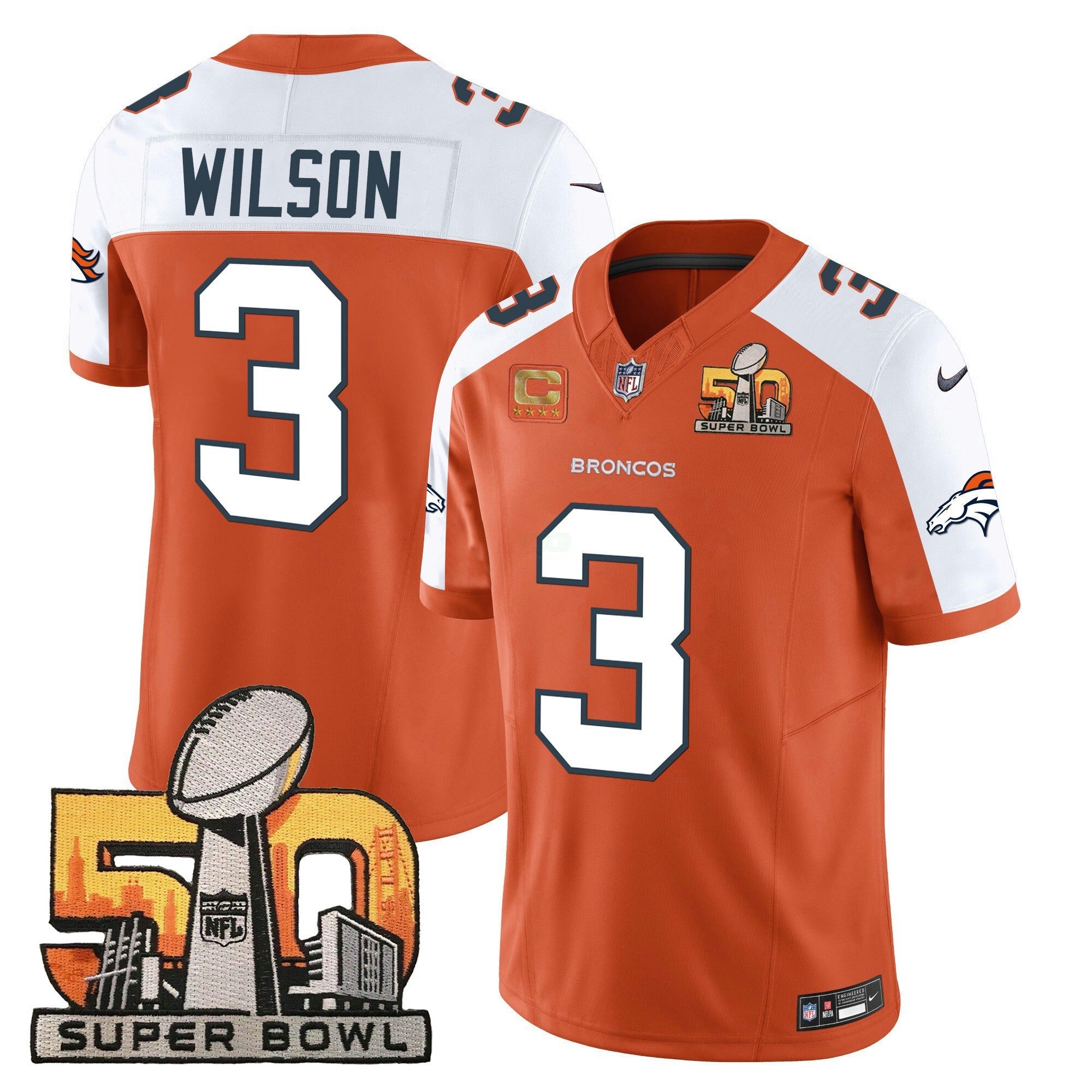 Camisa NFL Russell Wilson Denver Super Bowl 50 Patch Vapor Jersey